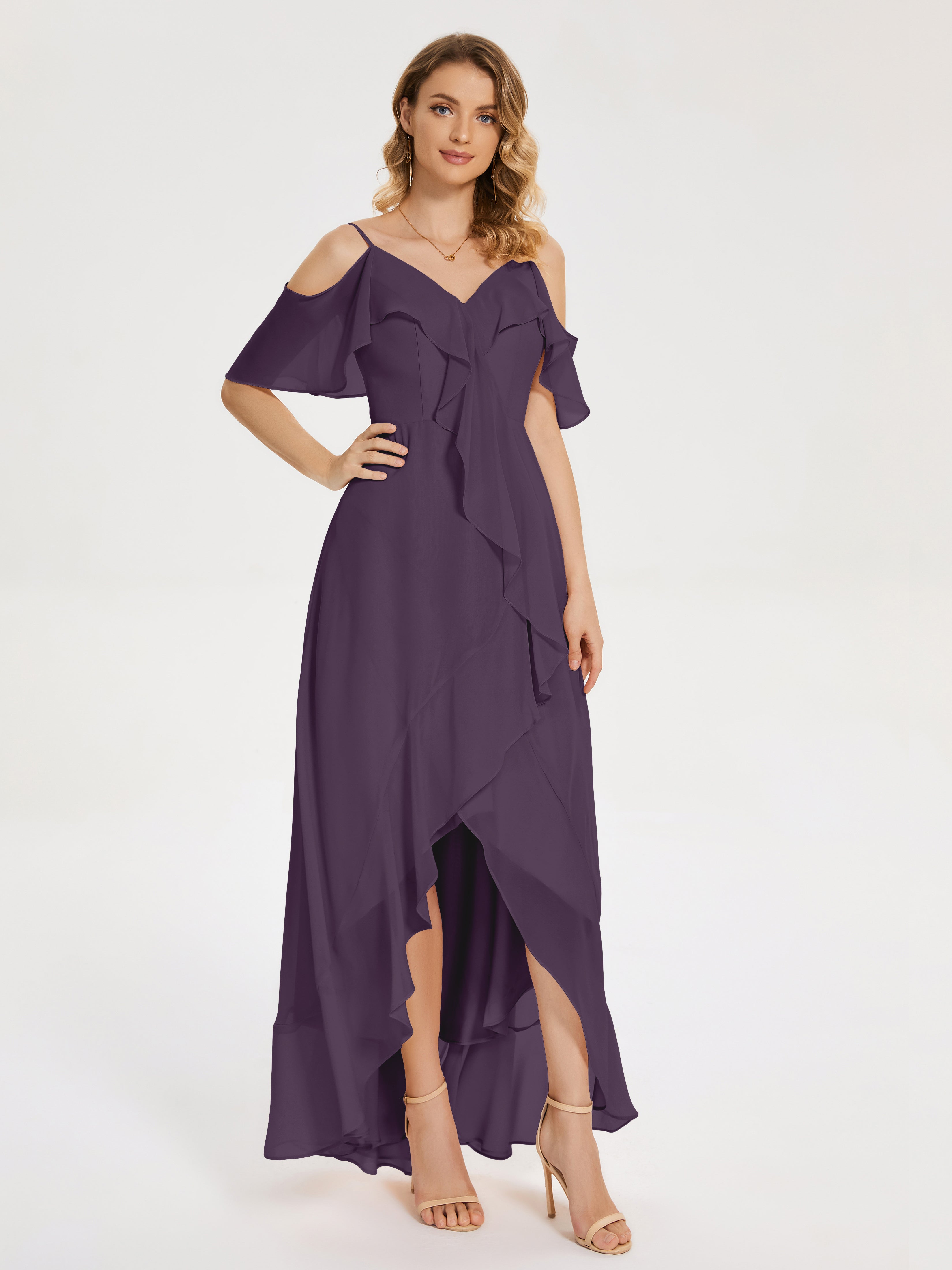 Robe De Demoiselle D'Honneur En Plum Asymétrique Mousseline Robes Demoiselle D'Honneur À Lacet