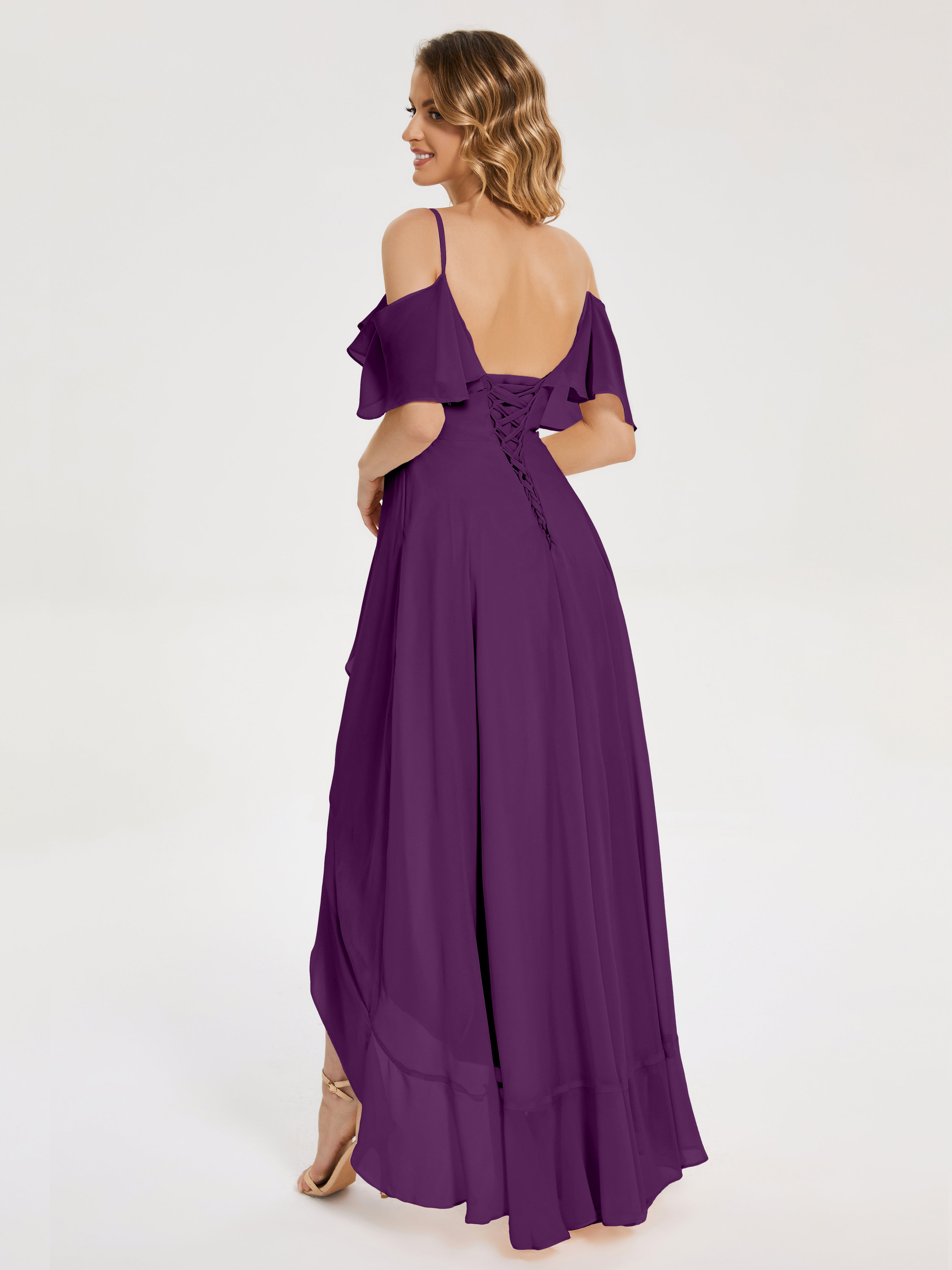 Robes De Demoiselle D'Honneur En Raisin Asymétrique Mousseline Robes Demoiselle D'Honneur À Lacet