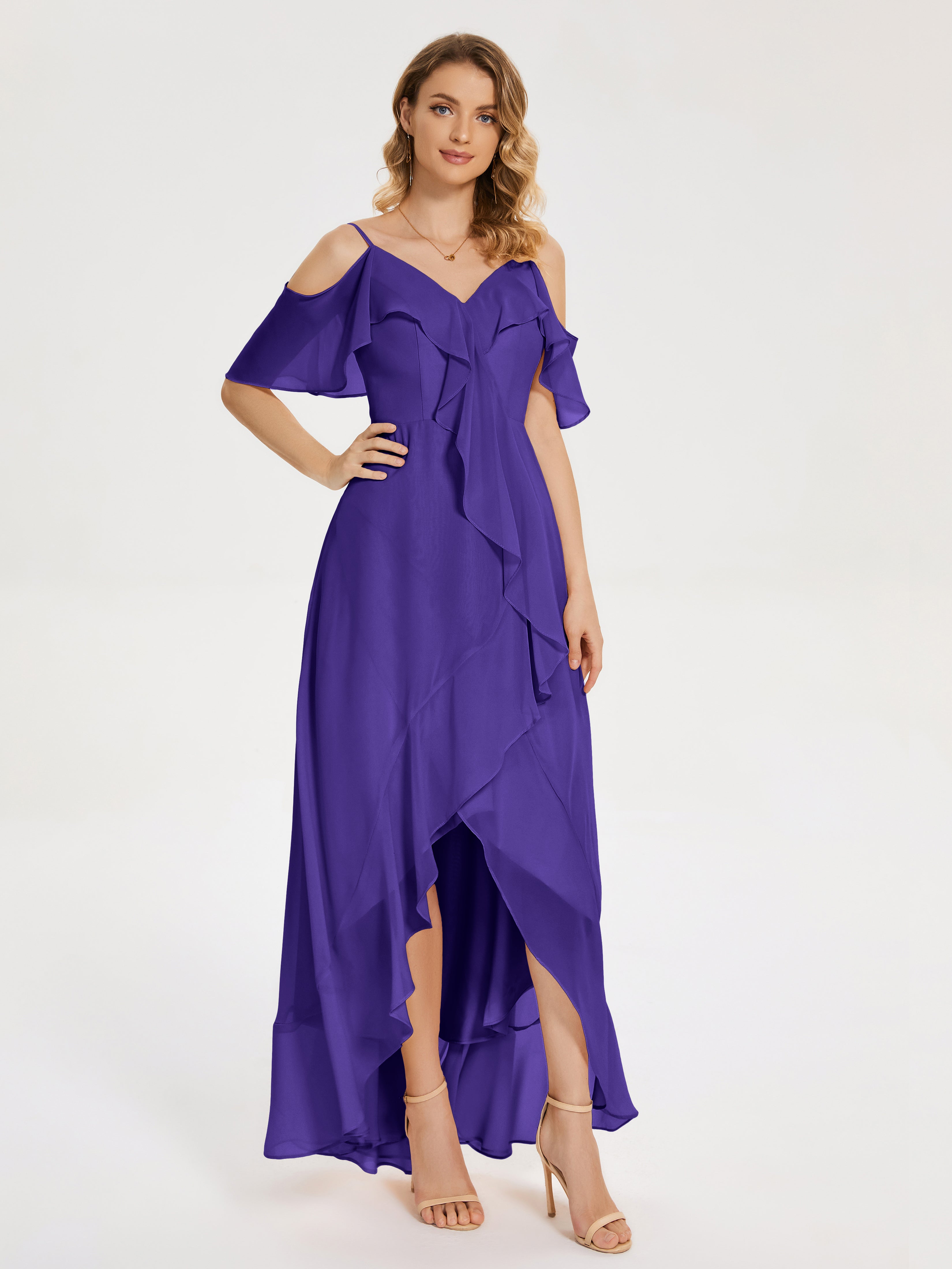 Robes De Demoiselle D'Honneur En Régence Asymétrique Mousseline Robes Demoiselle D'Honneur À Lacet