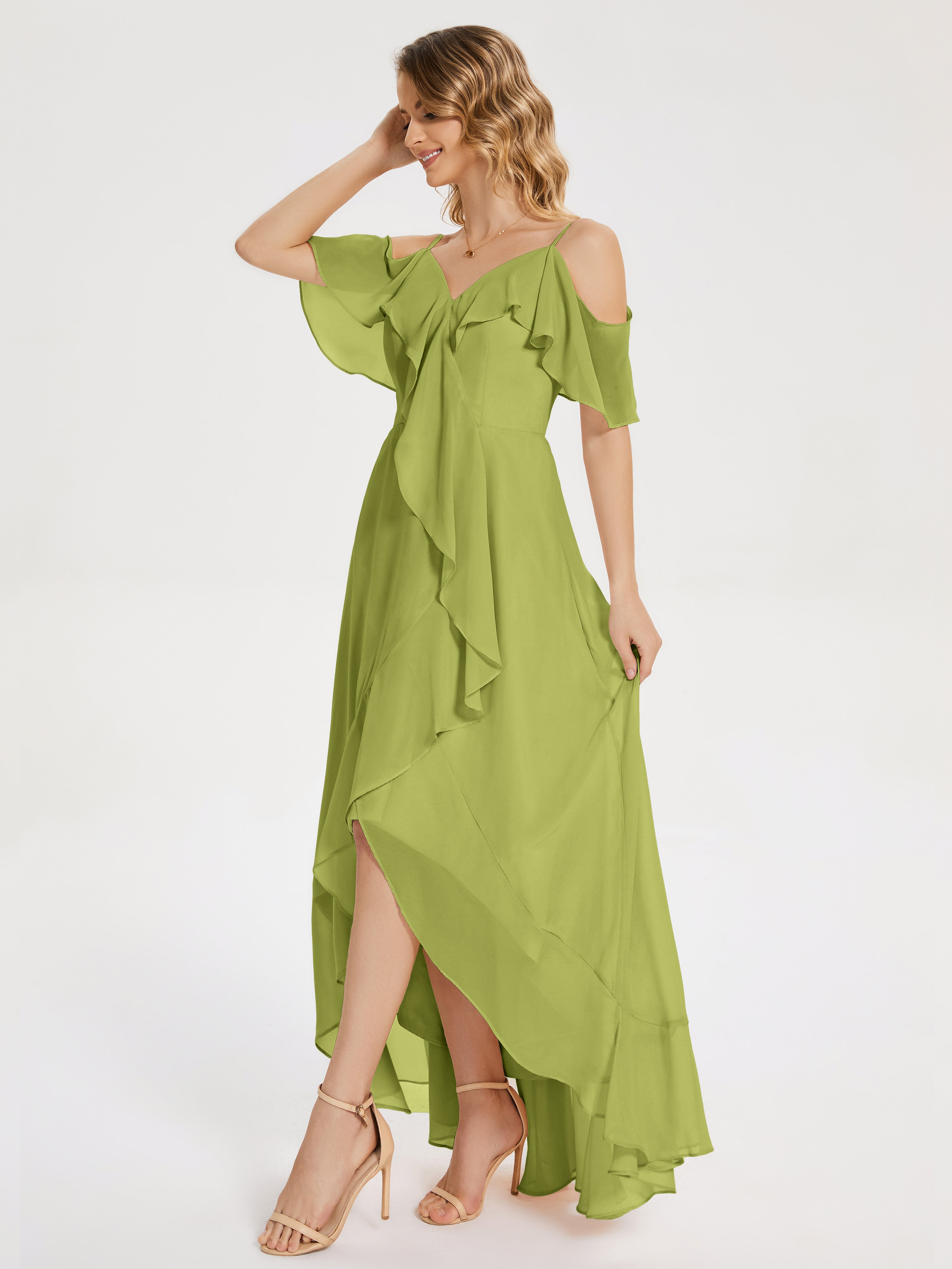 Robes De Demoiselle D'Honneur Trèfle Asymétrique Mousseline Robes Demoiselle D'Honneur À Lacet