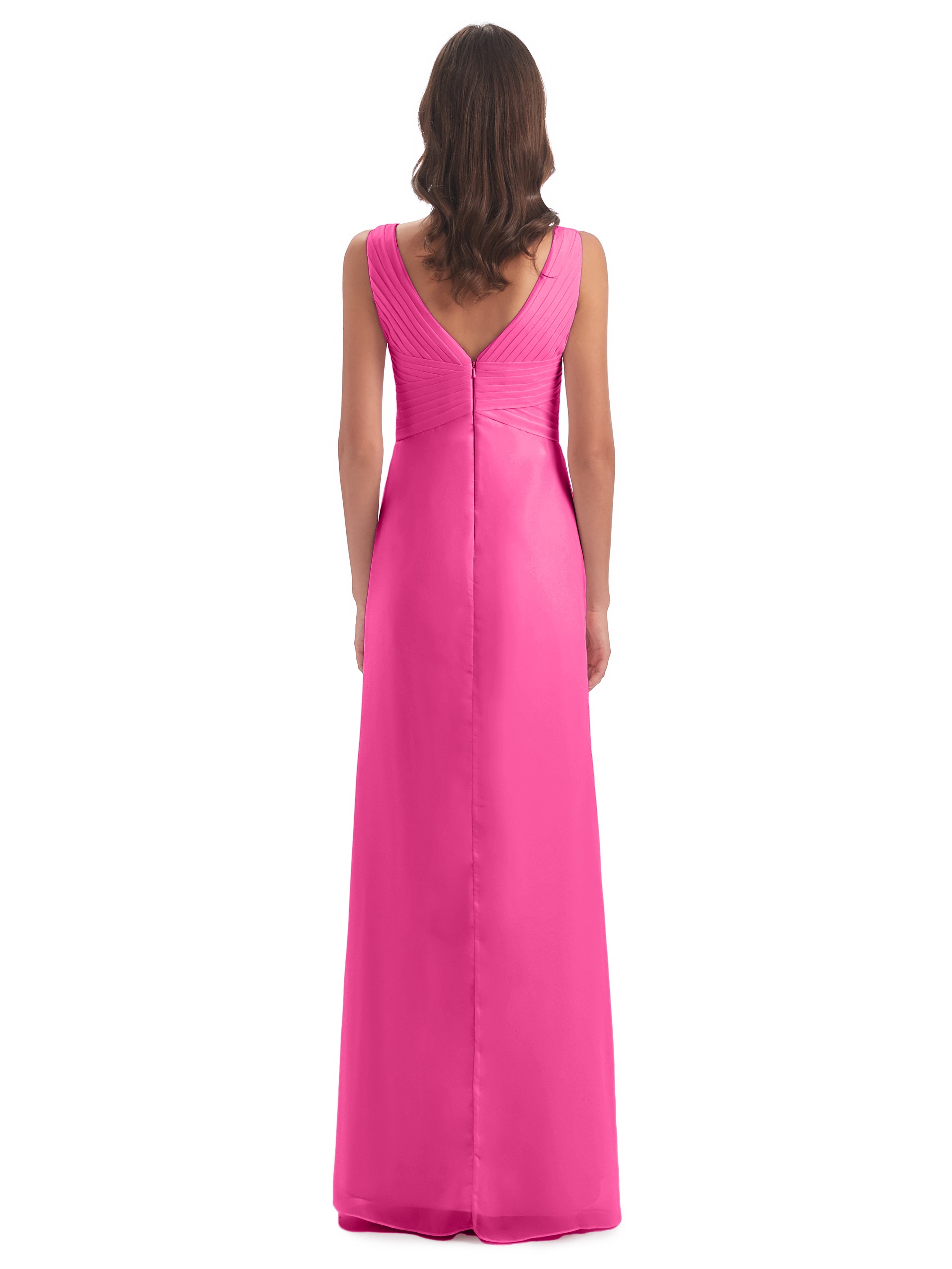 Robe Demoiselle D Honneur En Azalée Fendue Devant Mousseline Longue Robes Demoiselle D'Honneur