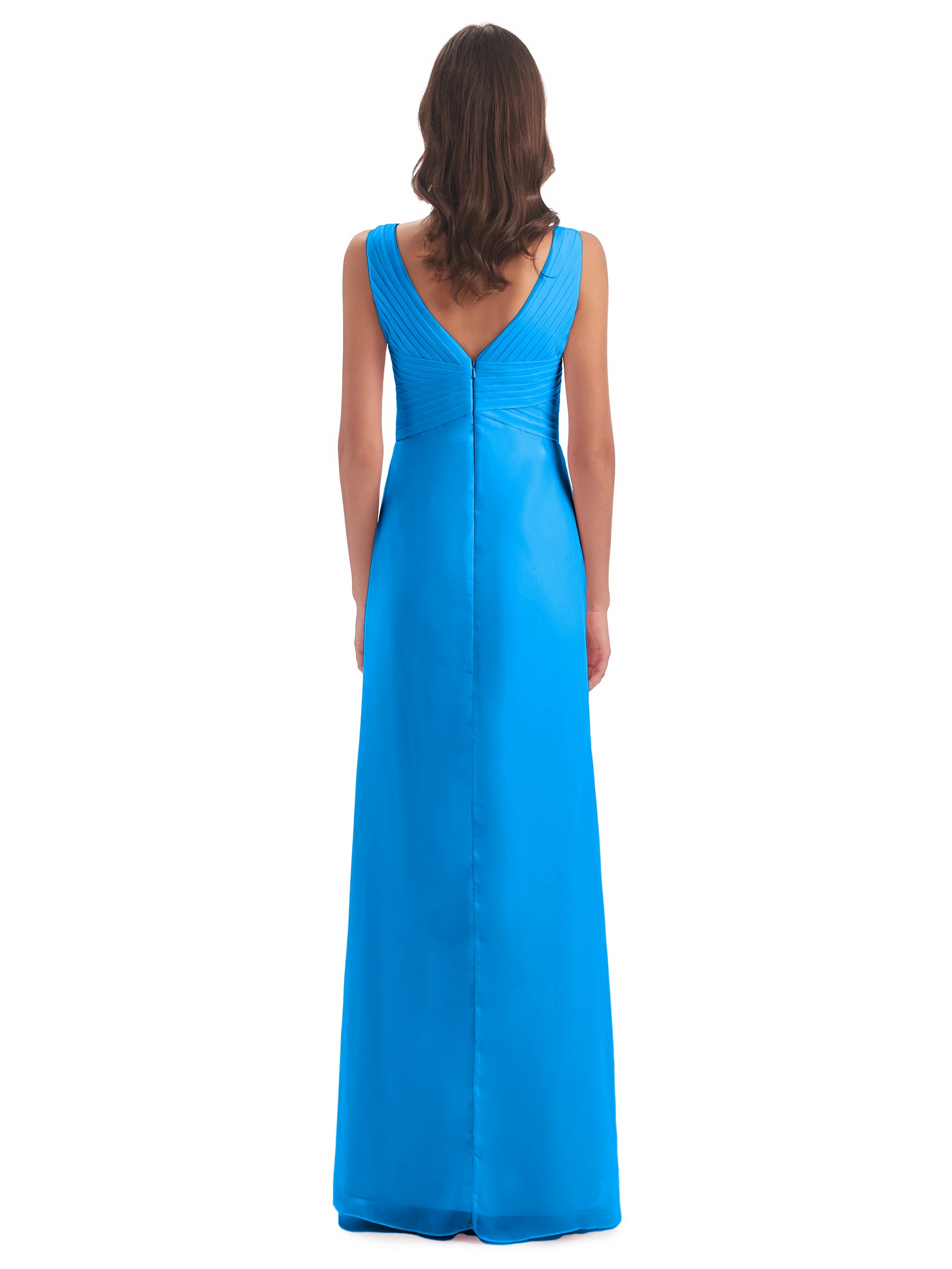 Robes De Demoiselle D'Honneur Bleu Océan Fendue Devant Mousseline Longue Robes Demoiselle D'Honneur