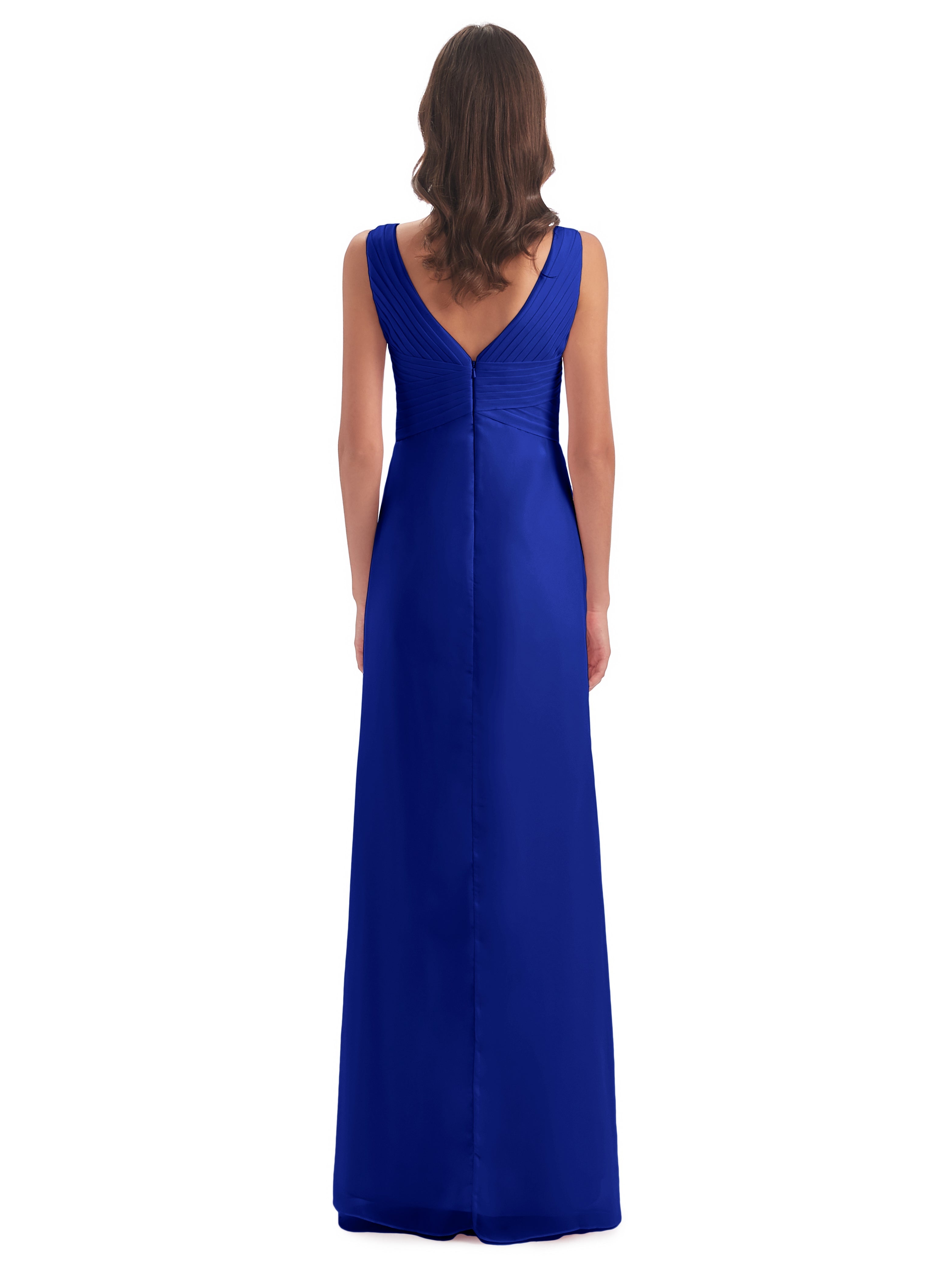 Robes De Demoiselle D'Honneur Bleu Royal Longues Fendue Devant Mousseline Longue Robes Demoiselle D'Honneur