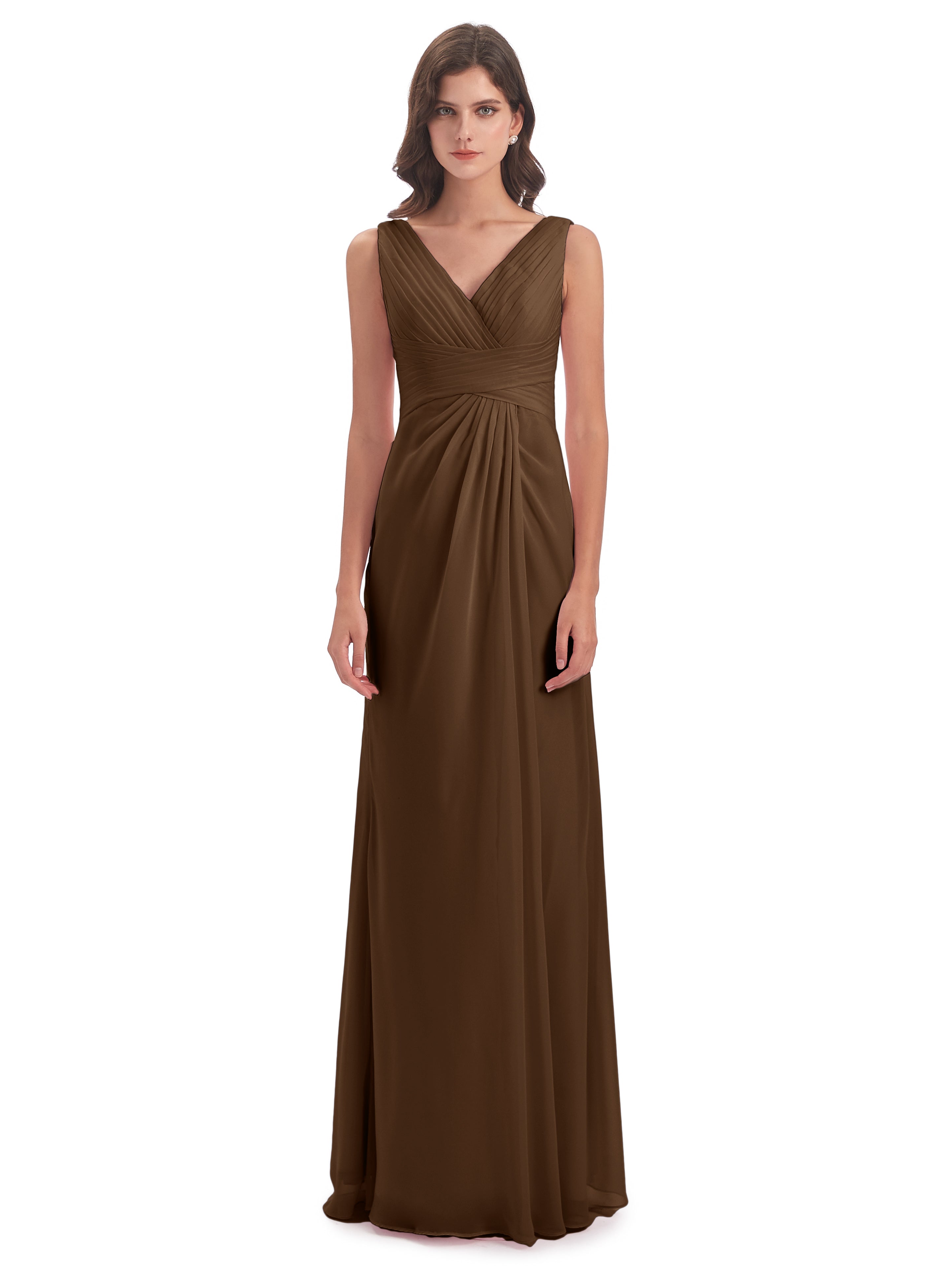 Robe Demoiselle D Honneur Brun Fendue Devant Mousseline Longue Robes Demoiselle D'Honneur
