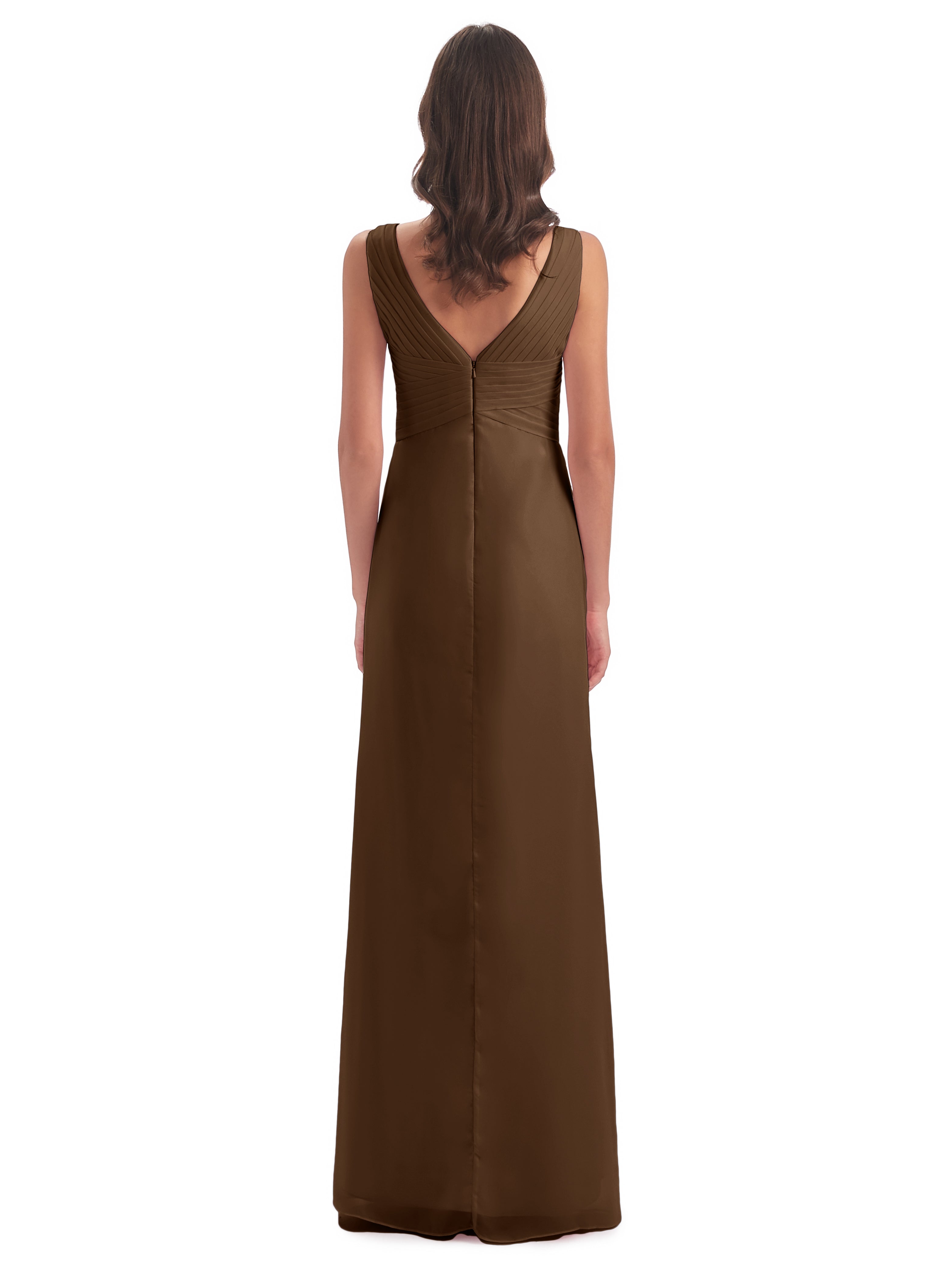 Robe Demoiselle D Honneur Brun Fendue Devant Mousseline Longue Robes Demoiselle D'Honneur
