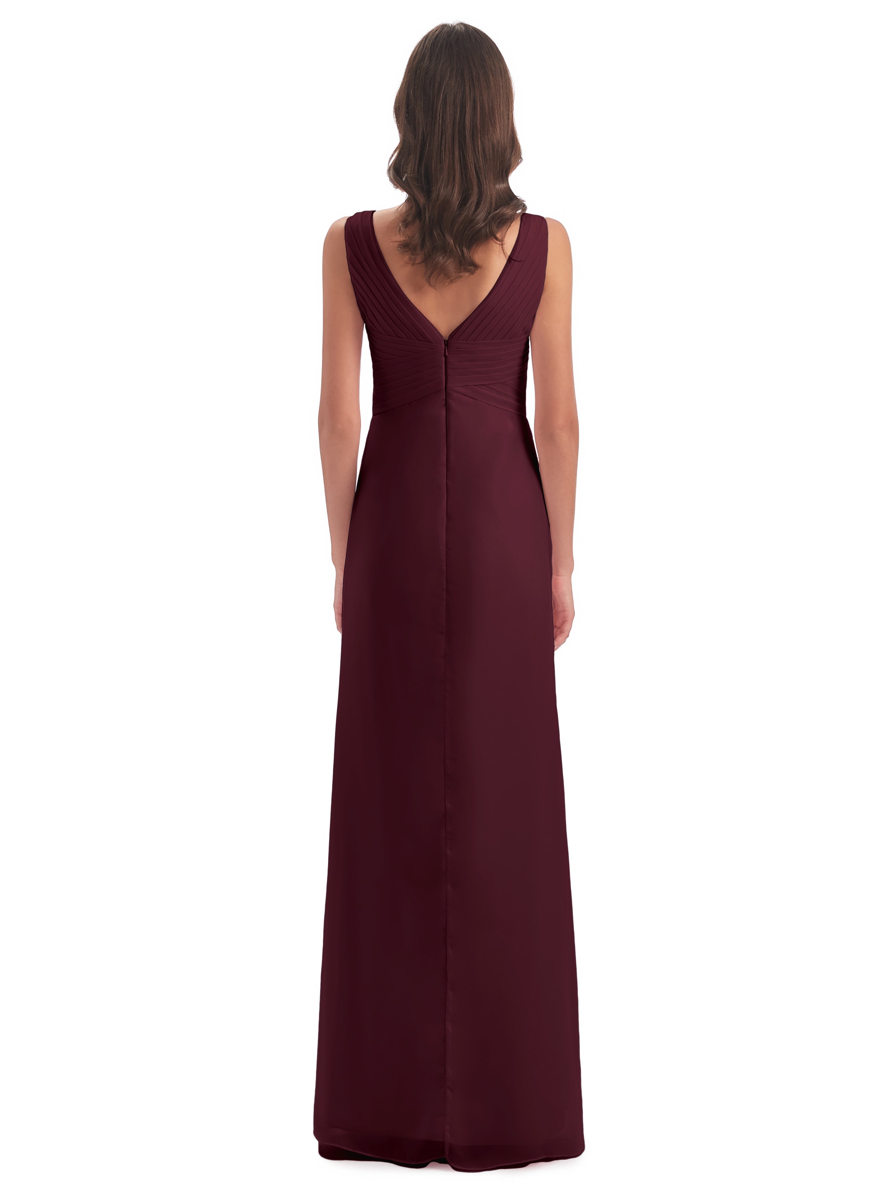 Robes De Demoiselle D'Honneur Cabernet Fendue Devant Mousseline Longue Robes Demoiselle D'Honneur