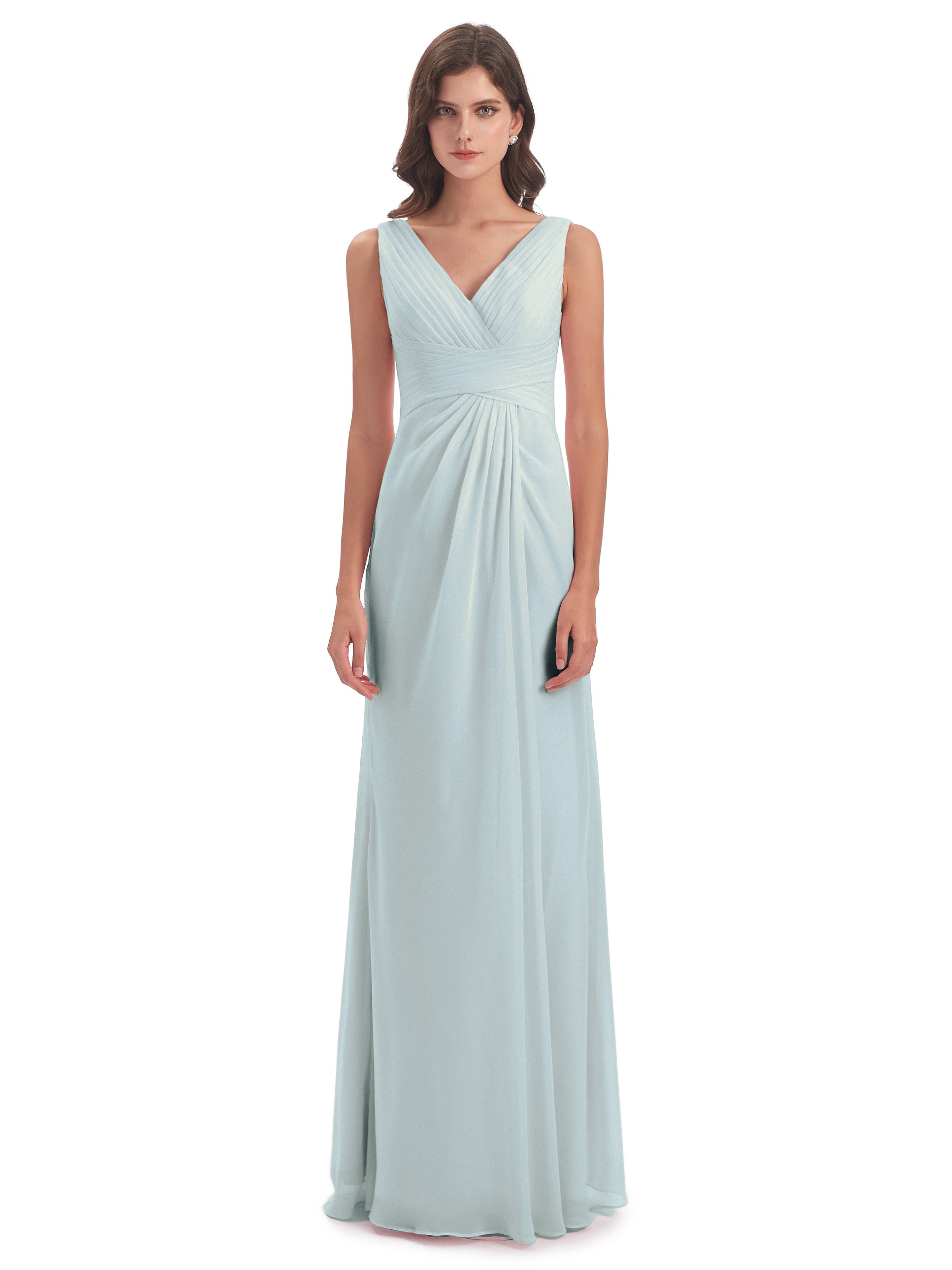 Robes De Demoiselle D'Honneur Celadon Fendue Devant Mousseline Longue Robes Demoiselle D'Honneur