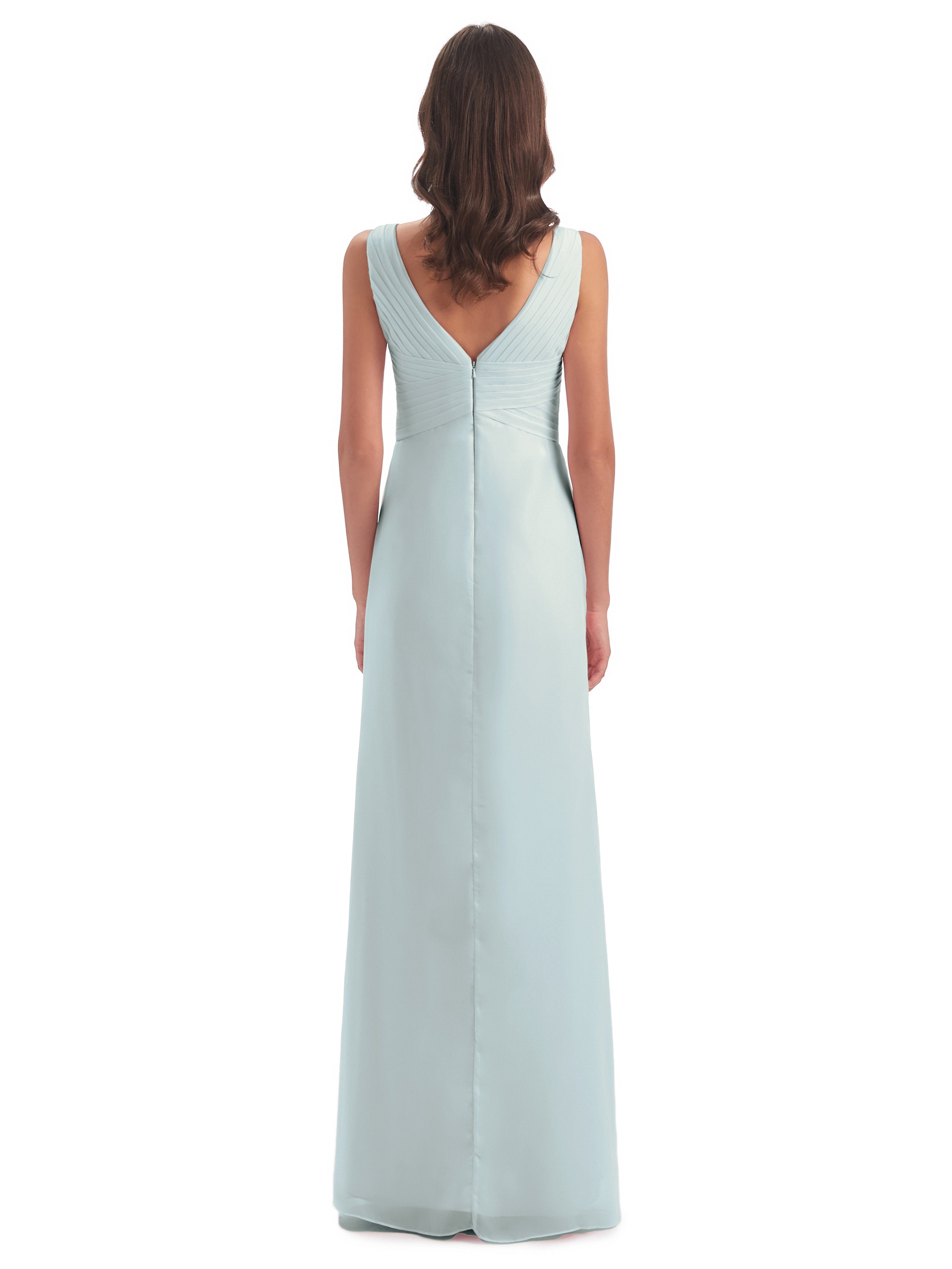 Robes De Demoiselle D'Honneur Celadon Fendue Devant Mousseline Longue Robes Demoiselle D'Honneur