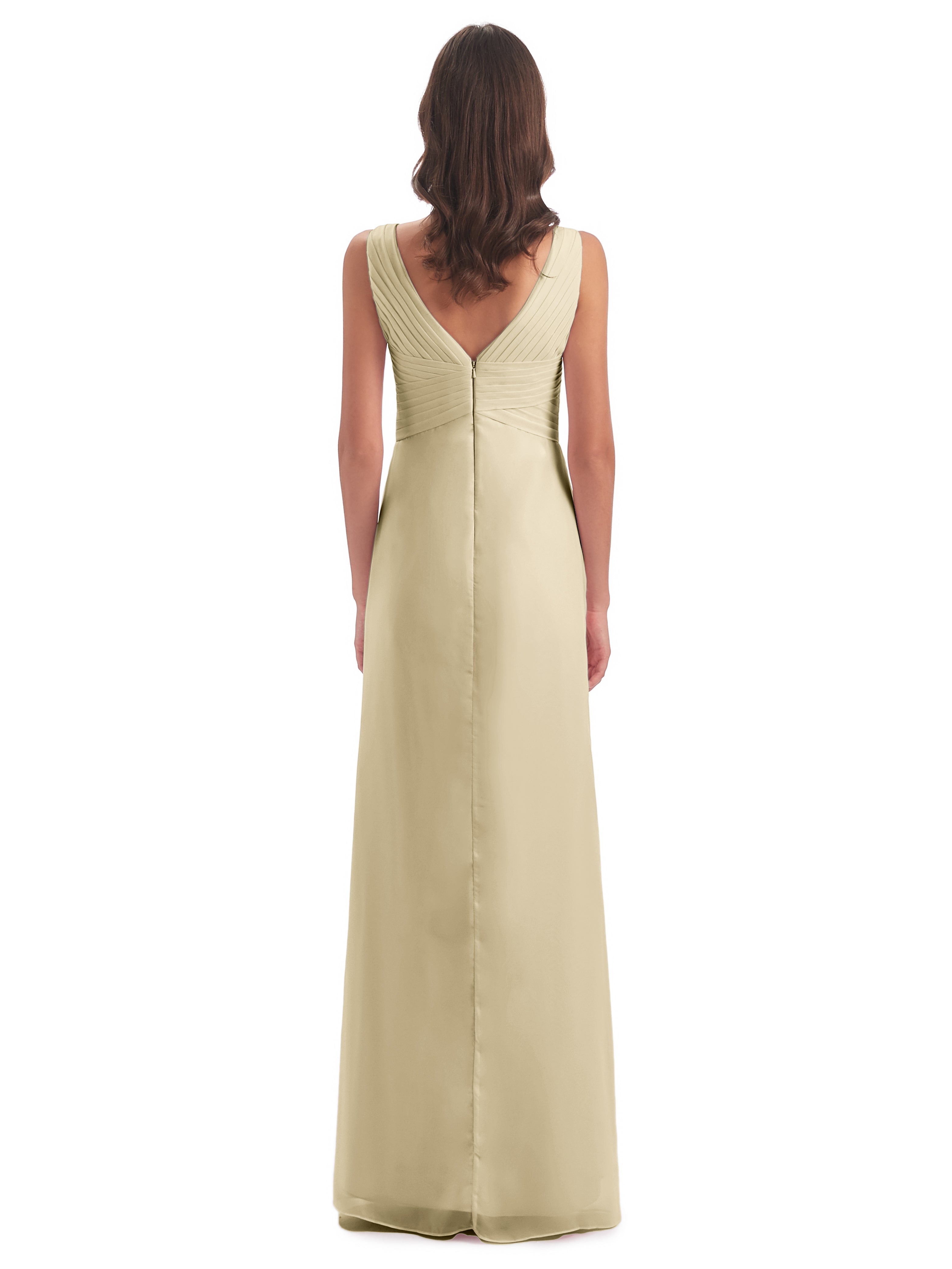 Robes De Demoiselle D'Honneur Champagne Longues Fendue Devant Mousseline Longue Robes Demoiselle D'Honneur