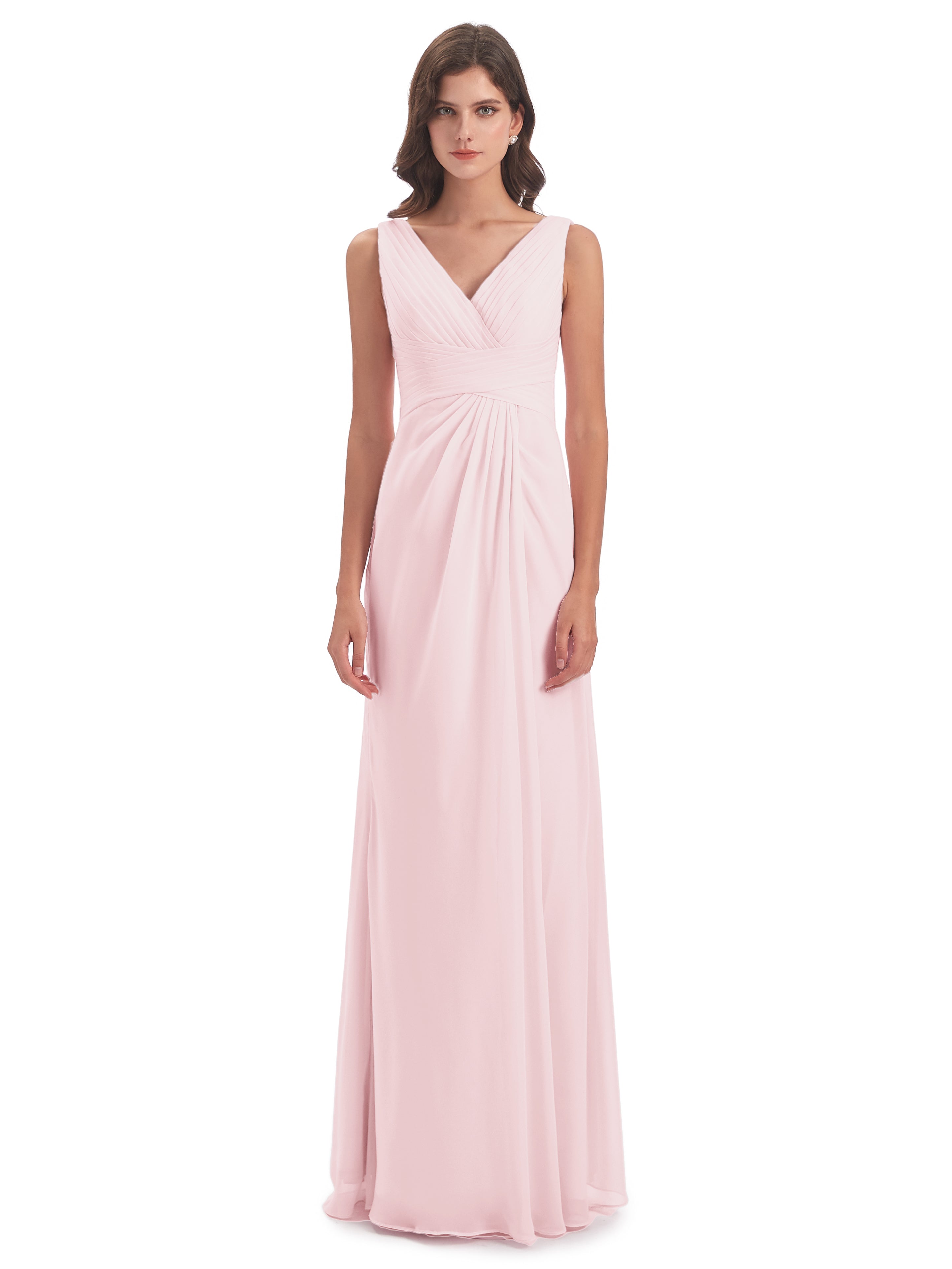 Robe De Demoiselle D Honneur Rose Pale Fendue Devant Mousseline Longue Robes Demoiselle D'Honneur