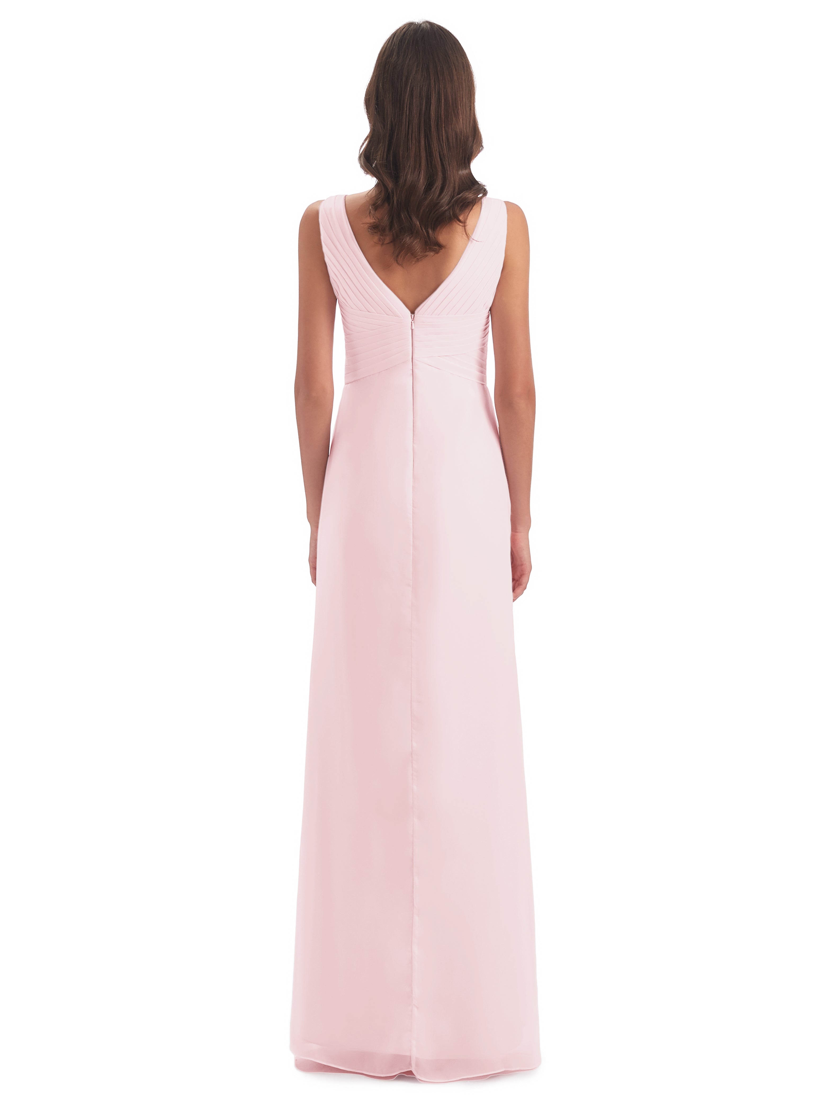 Robe De Demoiselle D Honneur Rose Pale Fendue Devant Mousseline Longue Robes Demoiselle D'Honneur