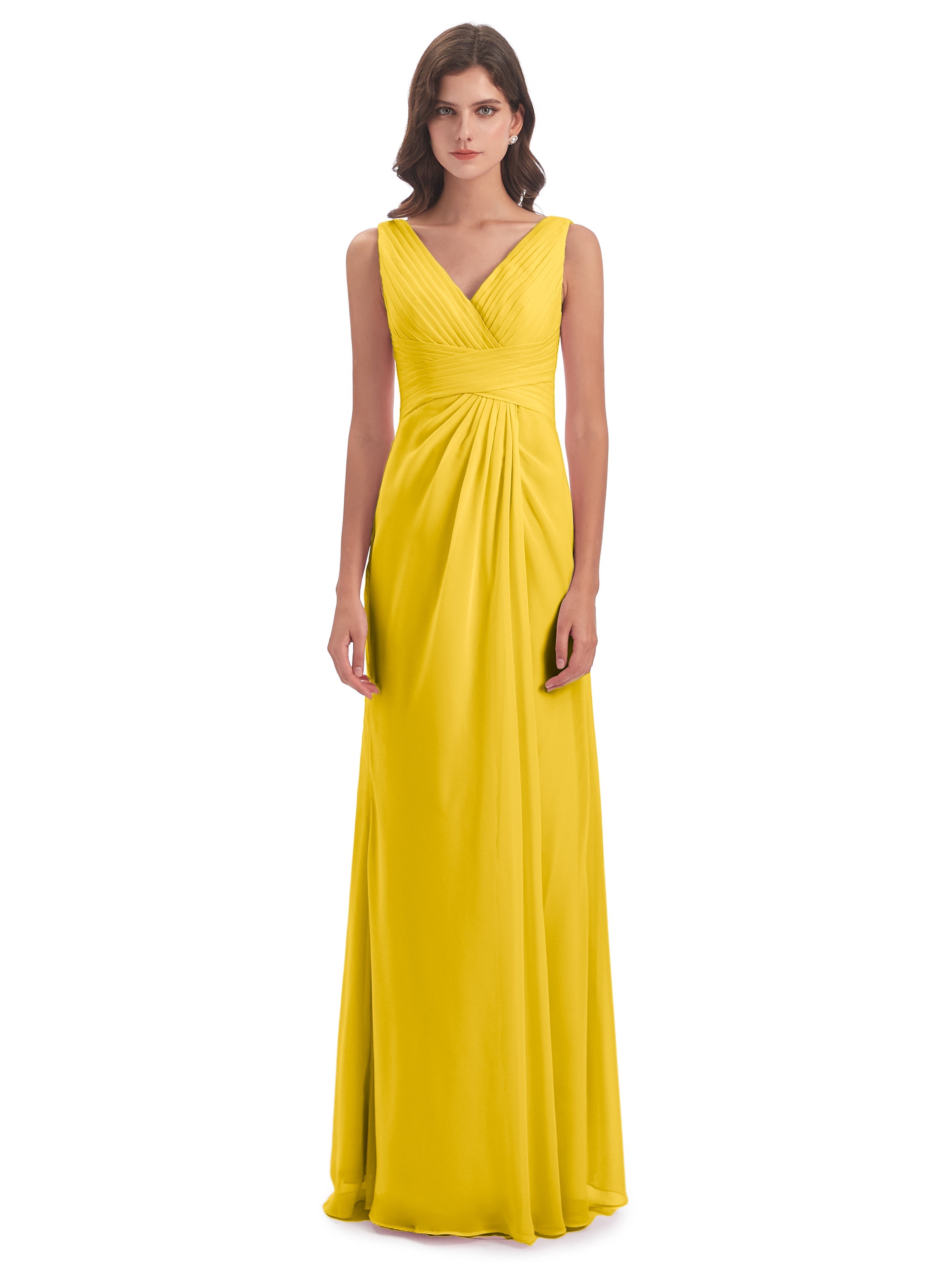 Robe De Demoiselle D'Honneur Souci Fendue Devant Mousseline Longue Robes Demoiselle D'Honneur