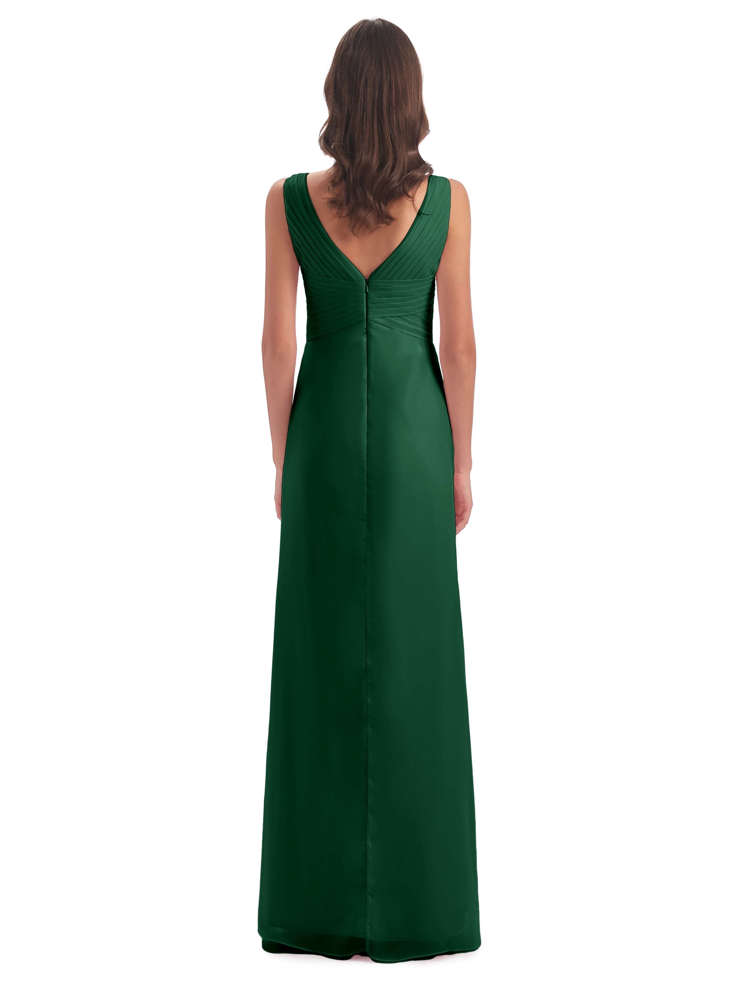 Robe Demoiselle D Honneur Vert Foncé Fendue Devant Mousseline Longue Robes Demoiselle D'Honneur