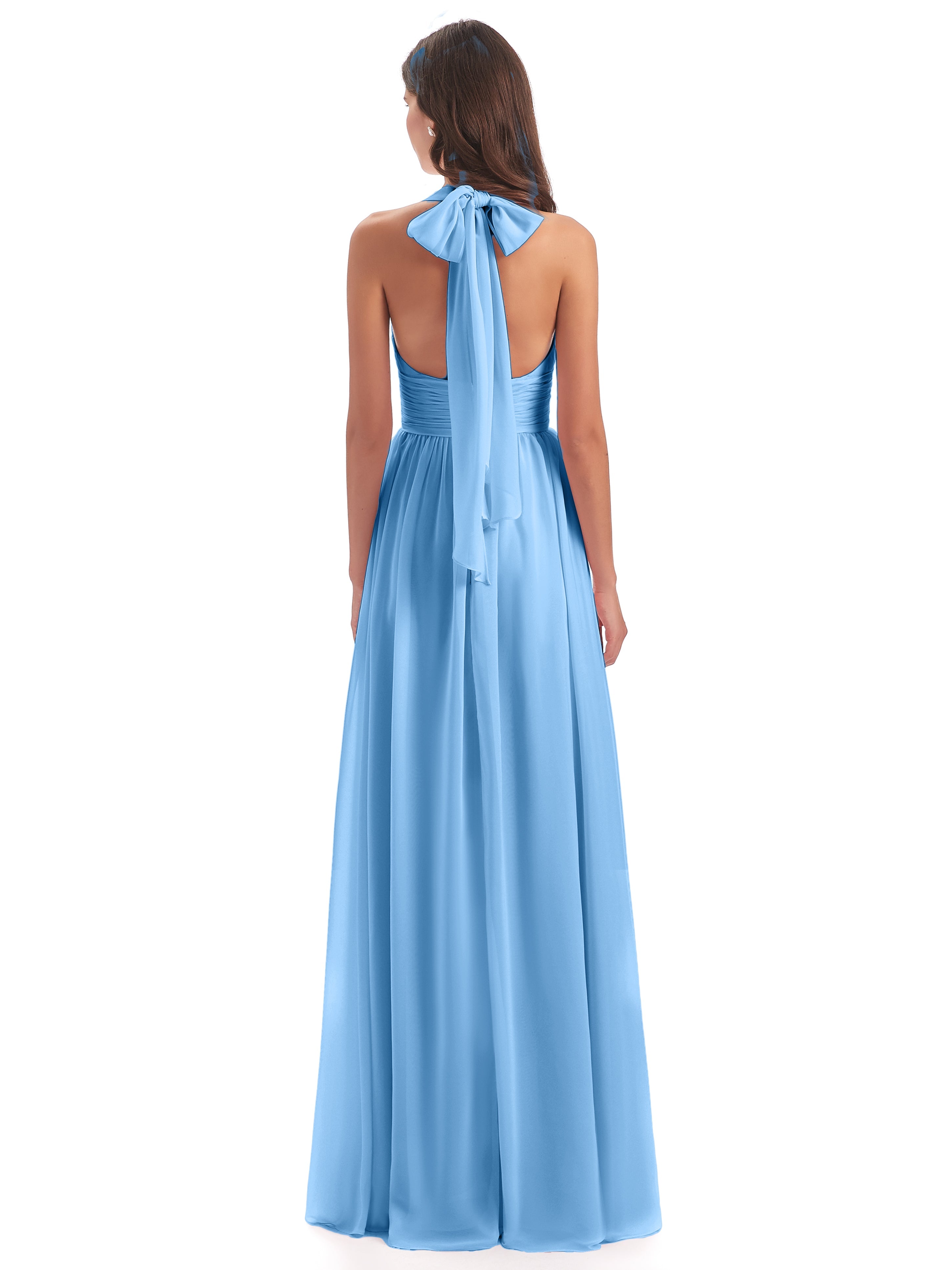 Robes De Demoiselle D'Honneur Bleues Nœud Papillon Fendue Devant Robes Demoiselle D'Honneur