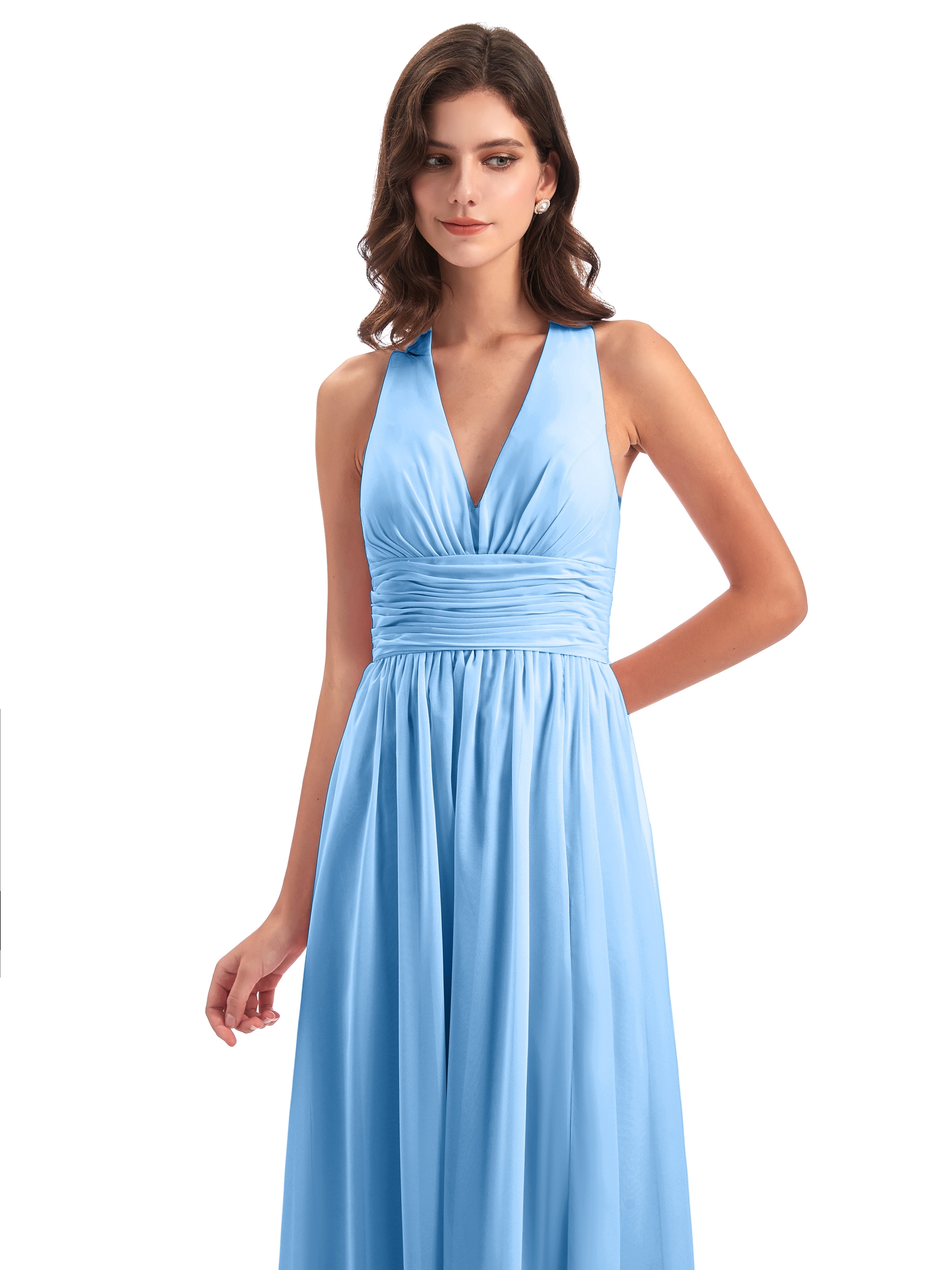 Robes De Demoiselle D'Honneur Bleues Nœud Papillon Fendue Devant Robes Demoiselle D'Honneur