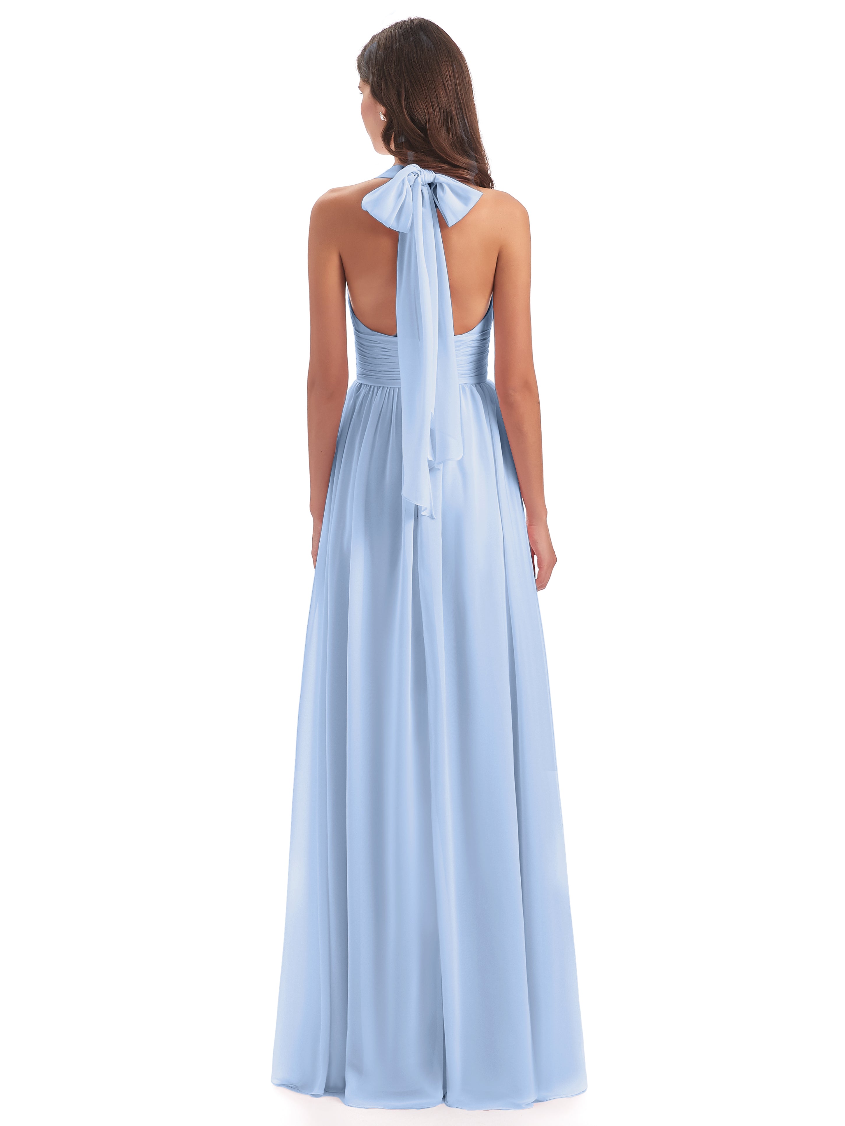 Demoiselle D Honneur Bleu Ciel Nœud Papillon Fendue Devant Robes Demoiselle D'Honneur