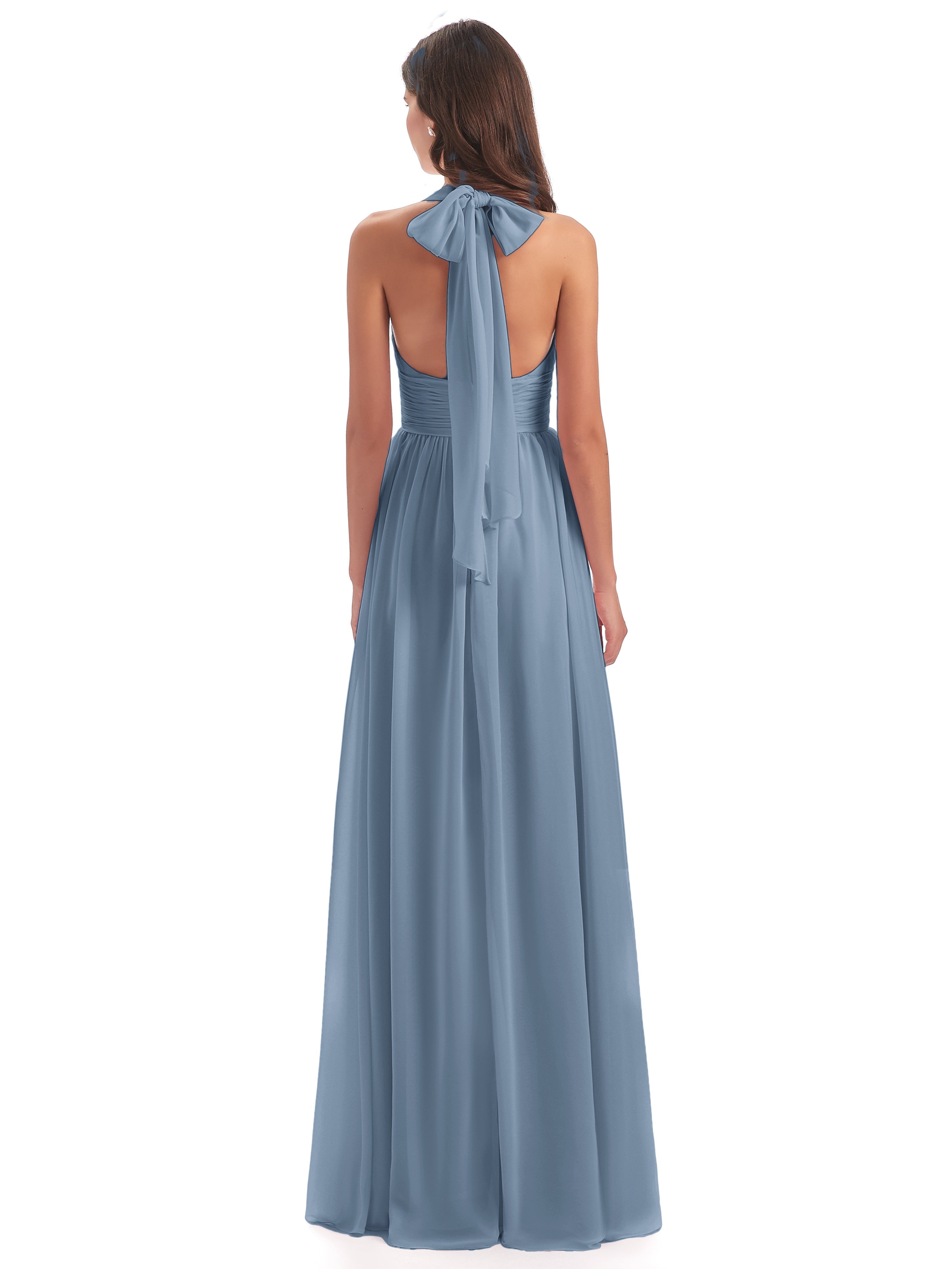 Robes De Demoiselle D'Honneur Bleu De Schiste Nœud Papillon Fendue Devant Robes Demoiselle D'Honneur