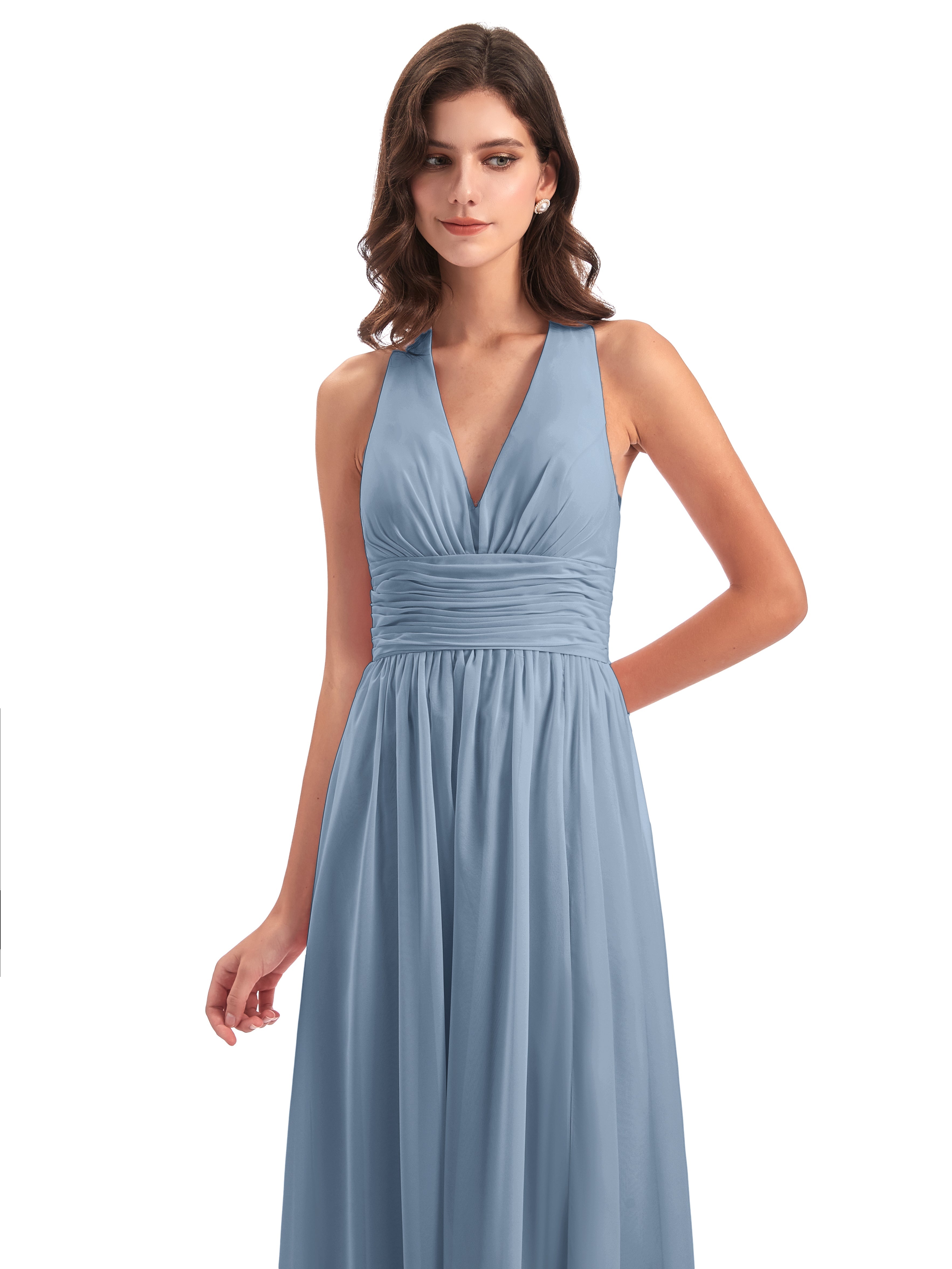 Robes De Demoiselle D'Honneur Bleu De Schiste Nœud Papillon Fendue Devant Robes Demoiselle D'Honneur