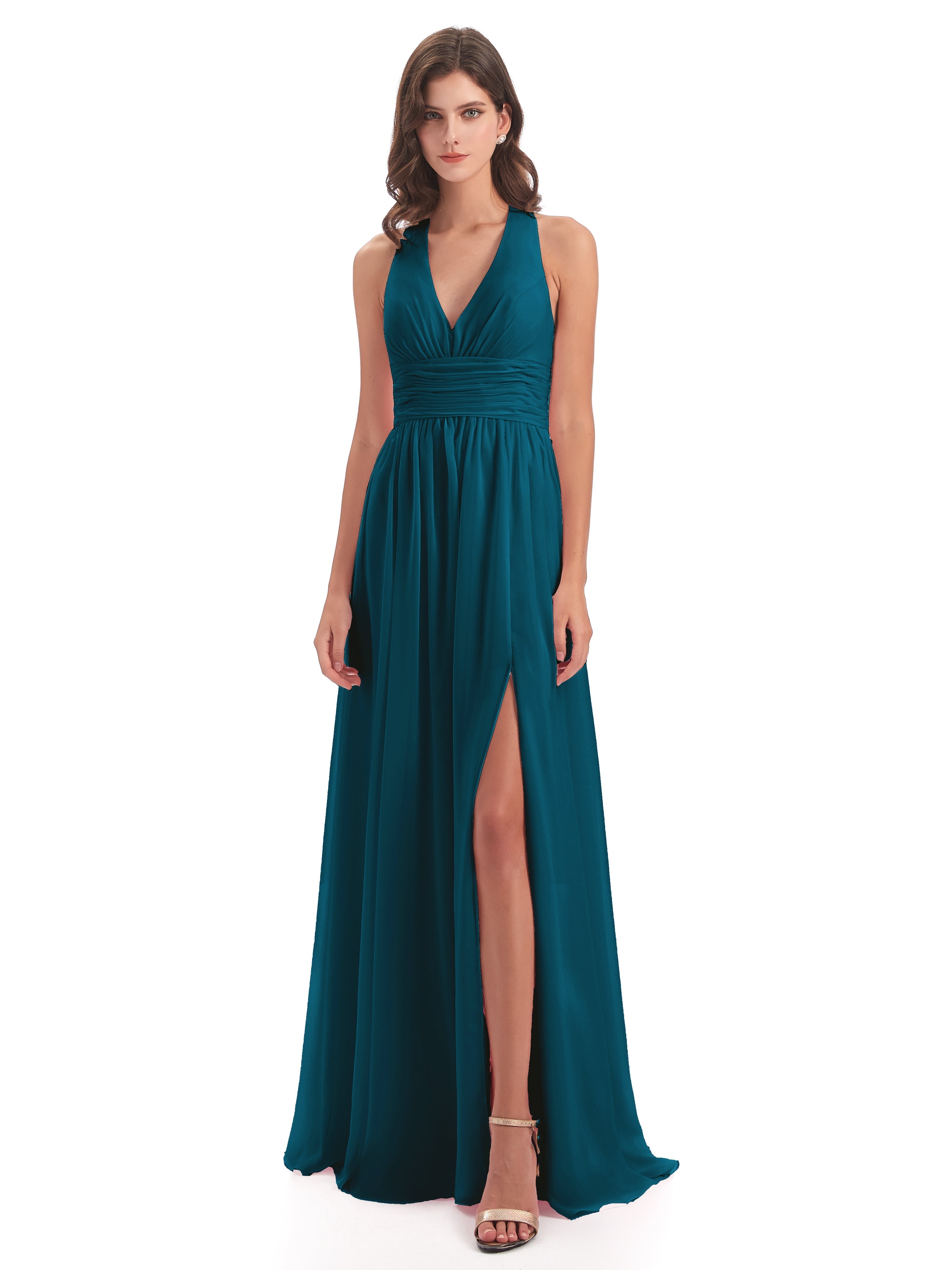 Robe De Demoiselle D'Honneur Bleu Encre Nœud Papillon Fendue Devant Robes Demoiselle D'Honneur