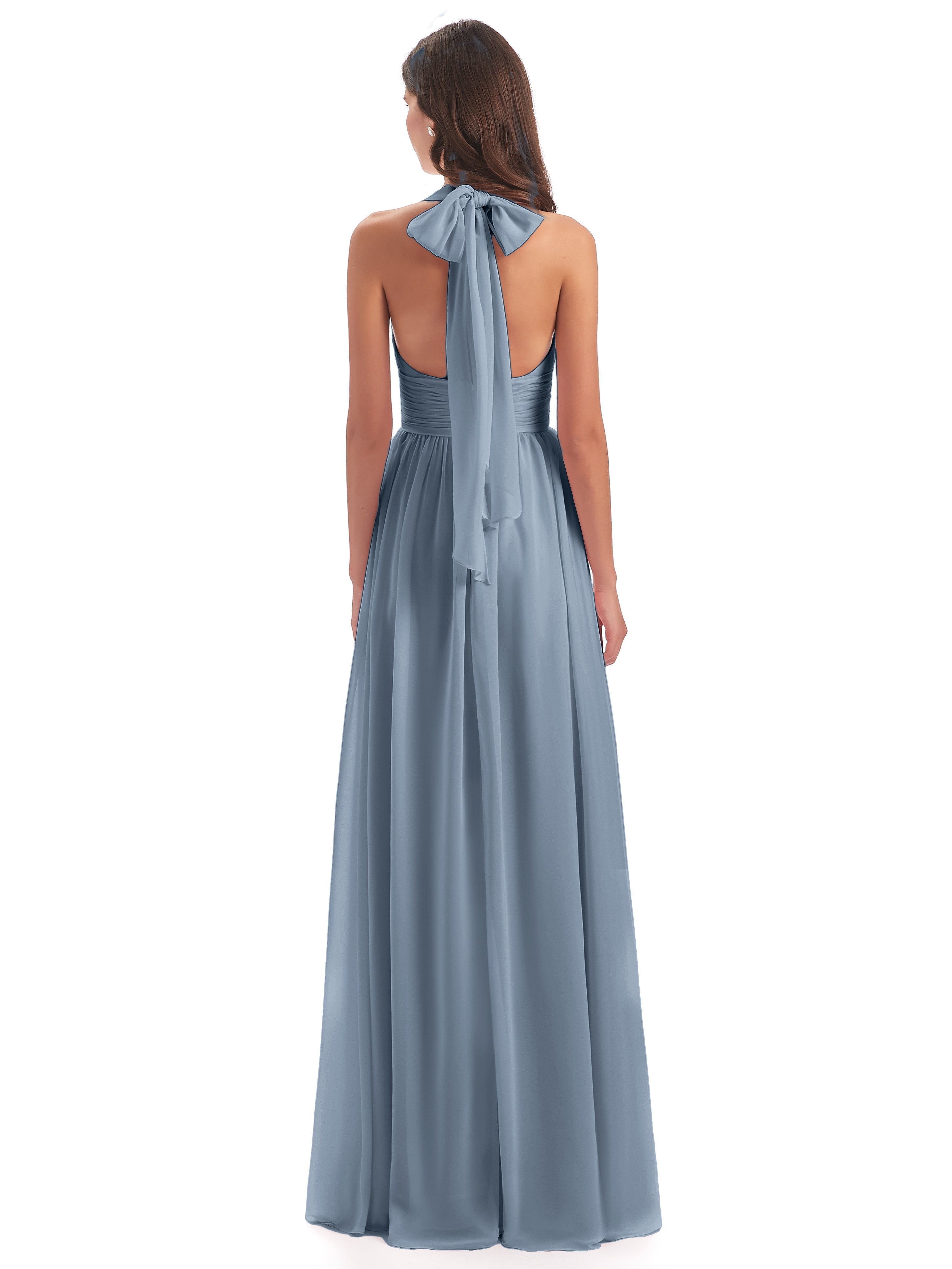Robes De Demoiselle D'Honneur Bleu Gris Nœud Papillon Fendue Devant Robes Demoiselle D'Honneur
