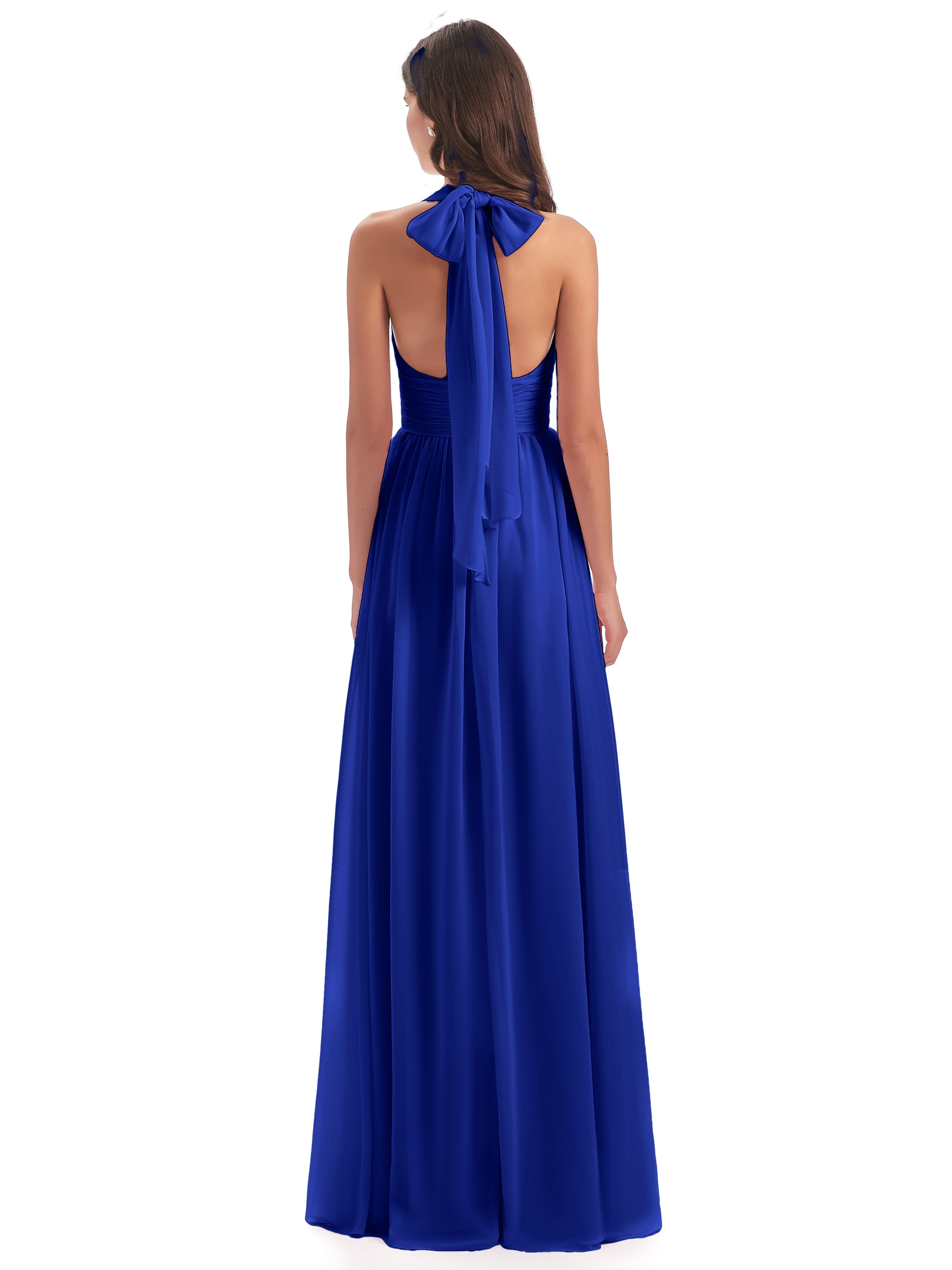 Robe De Demoiselle D Honneur Bleu Roi Nœud Papillon Fendue Devant Robes Demoiselle D'Honneur