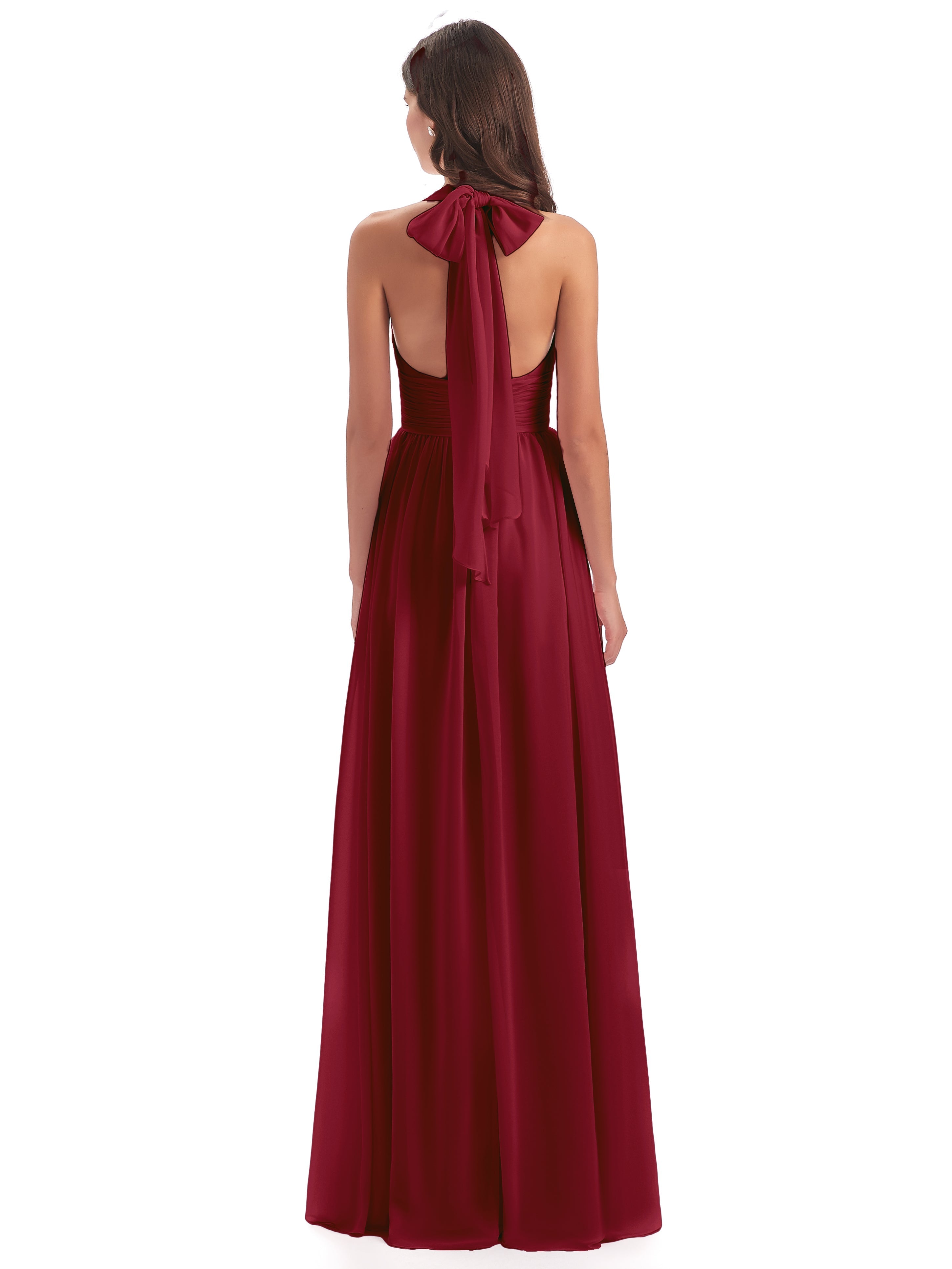 Robe Bordeaux Mariage Demoiselle D Honneur Nœud Papillon Fendue Devant Robes Demoiselle D'Honneur