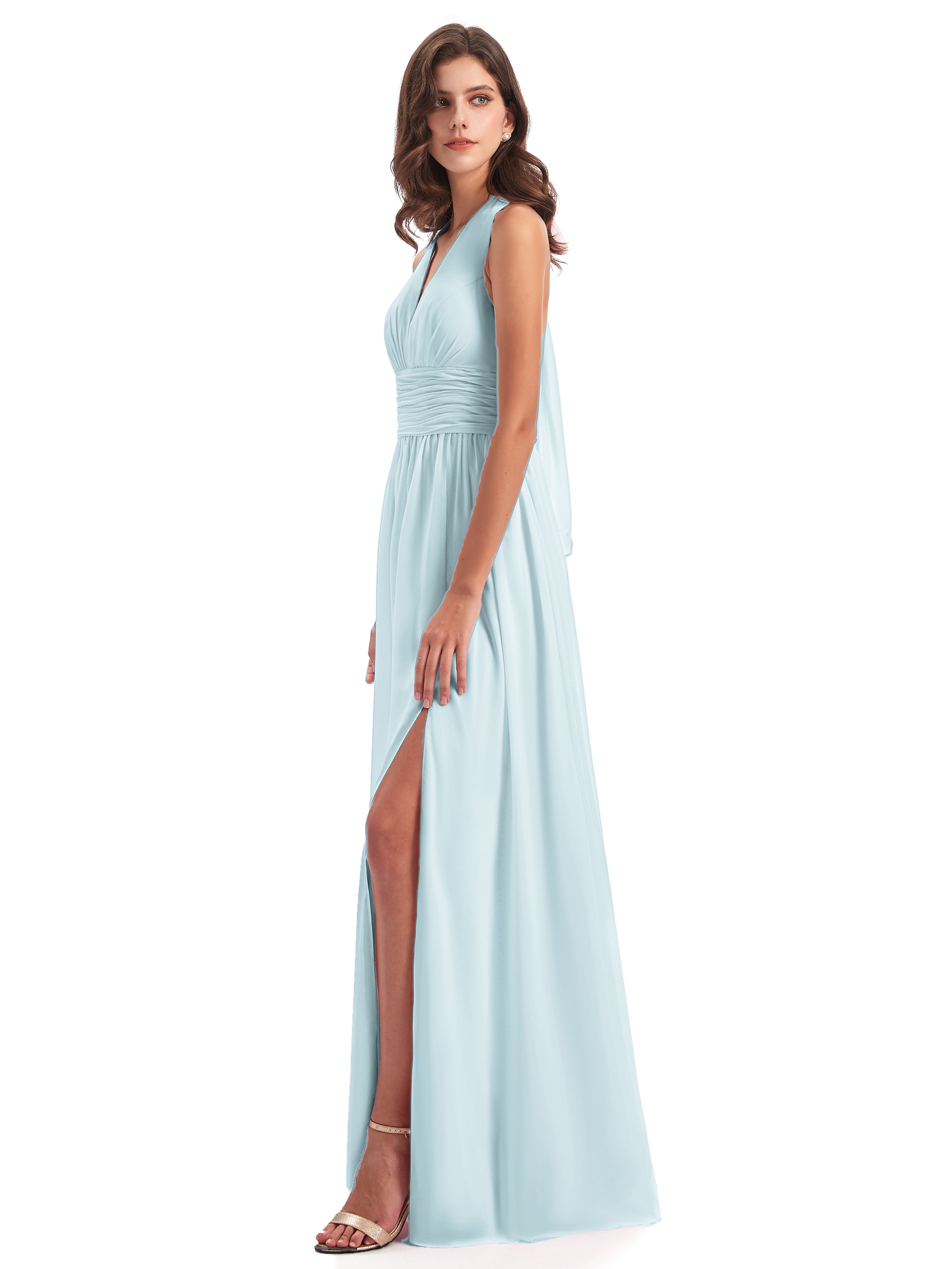 Robe De Demoiselle D'Honneur Brume Nœud Papillon Fendue Devant Robes Demoiselle D'Honneur