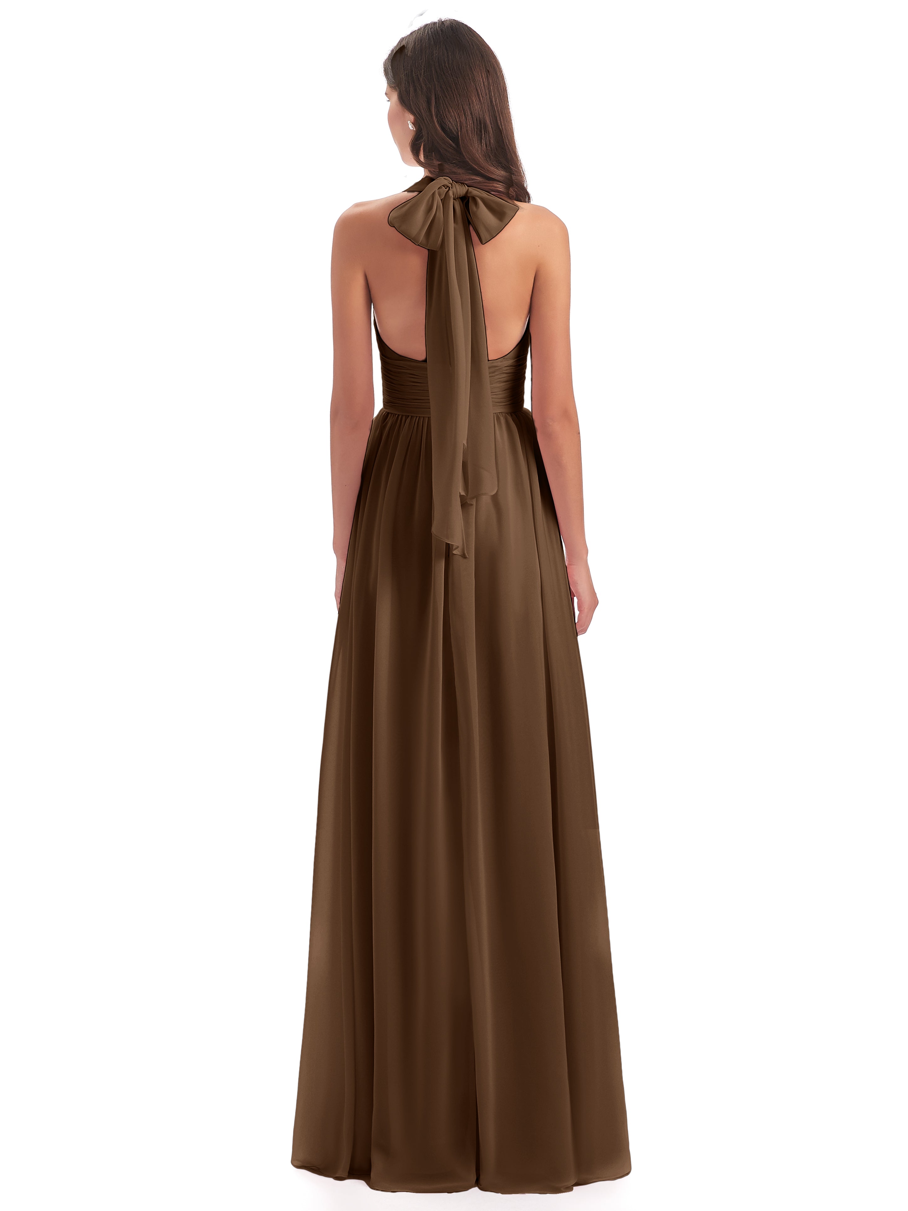 Robes De Demoiselle D'Honneur Brun Nœud Papillon Fendue Devant Robes Demoiselle D'Honneur