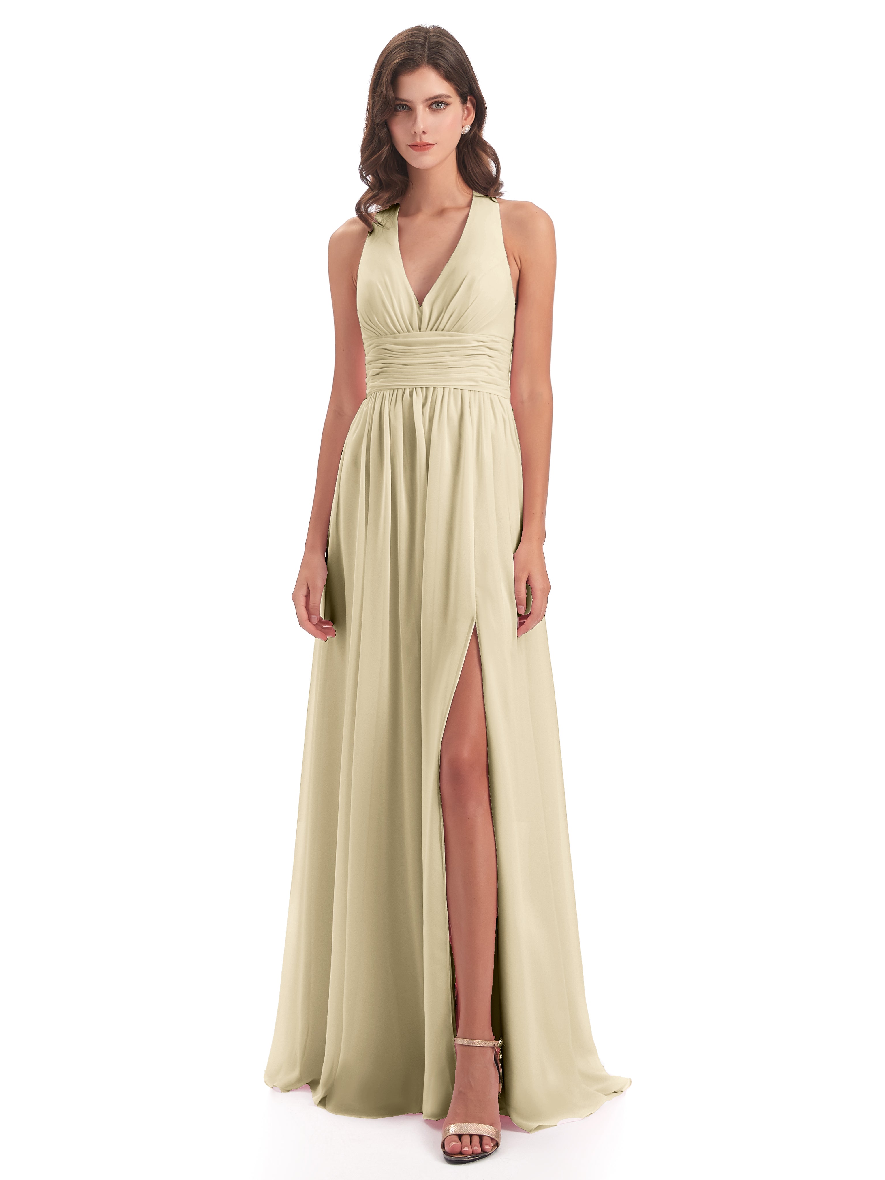 Robe De Demoiselle D Honneur Couleur Champagne Nœud Papillon Fendue Devant Robes Demoiselle D'Honneur