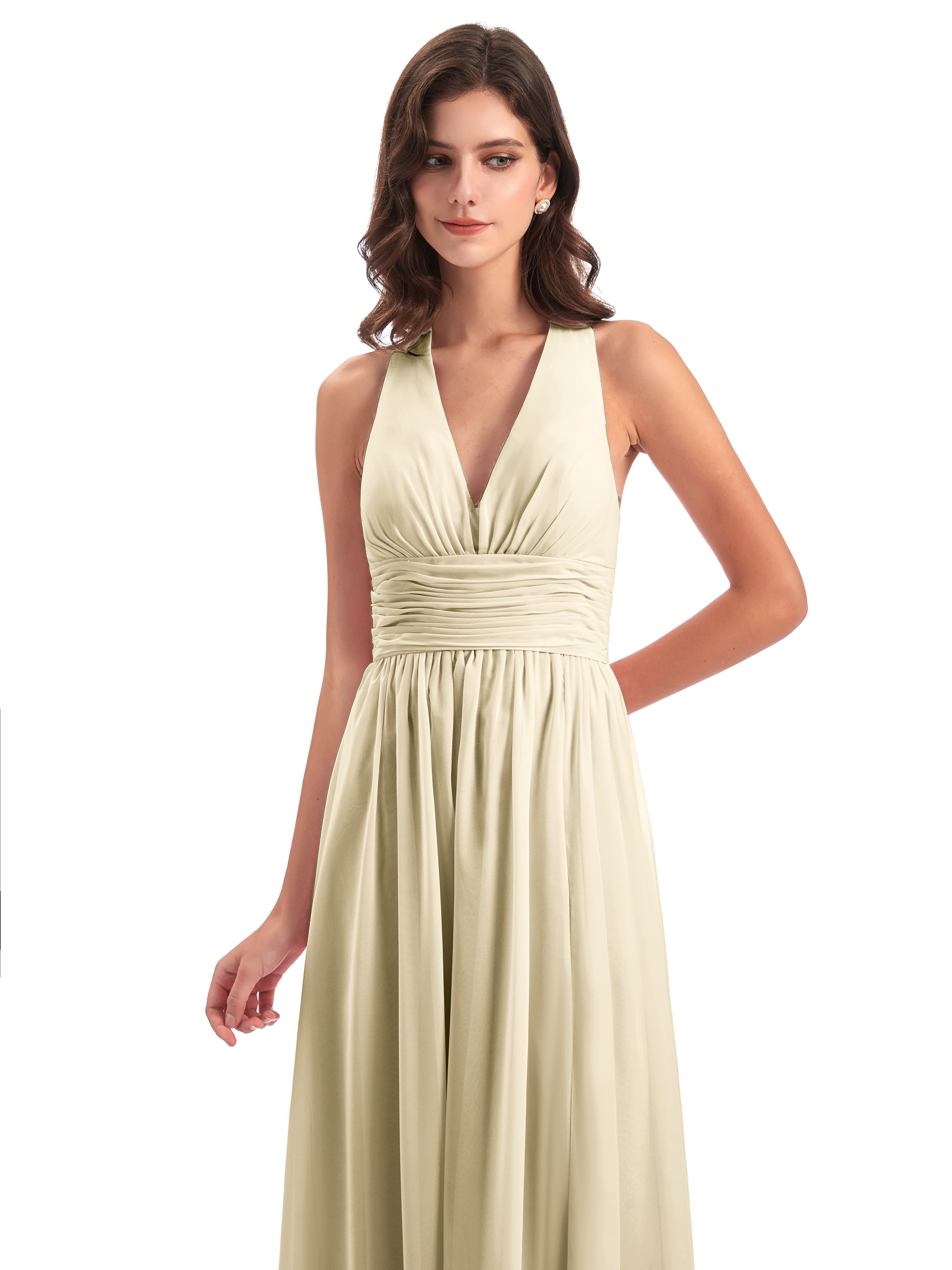 Robe De Demoiselle D Honneur Couleur Champagne Nœud Papillon Fendue Devant Robes Demoiselle D'Honneur