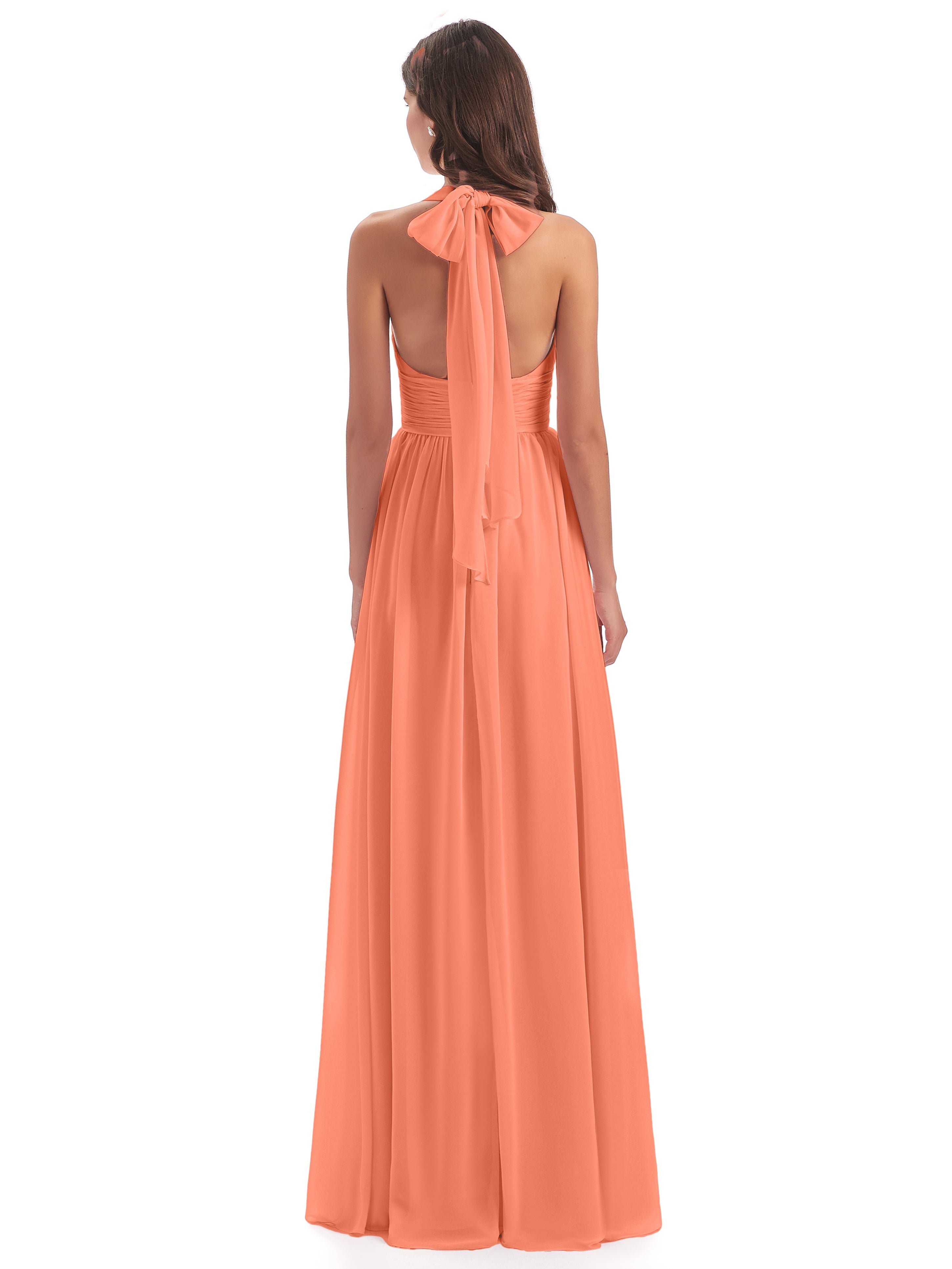 Robes De Demoiselle D'Honneur Coucher De Soleil Nœud Papillon Fendue Devant Robes Demoiselle D'Honneur