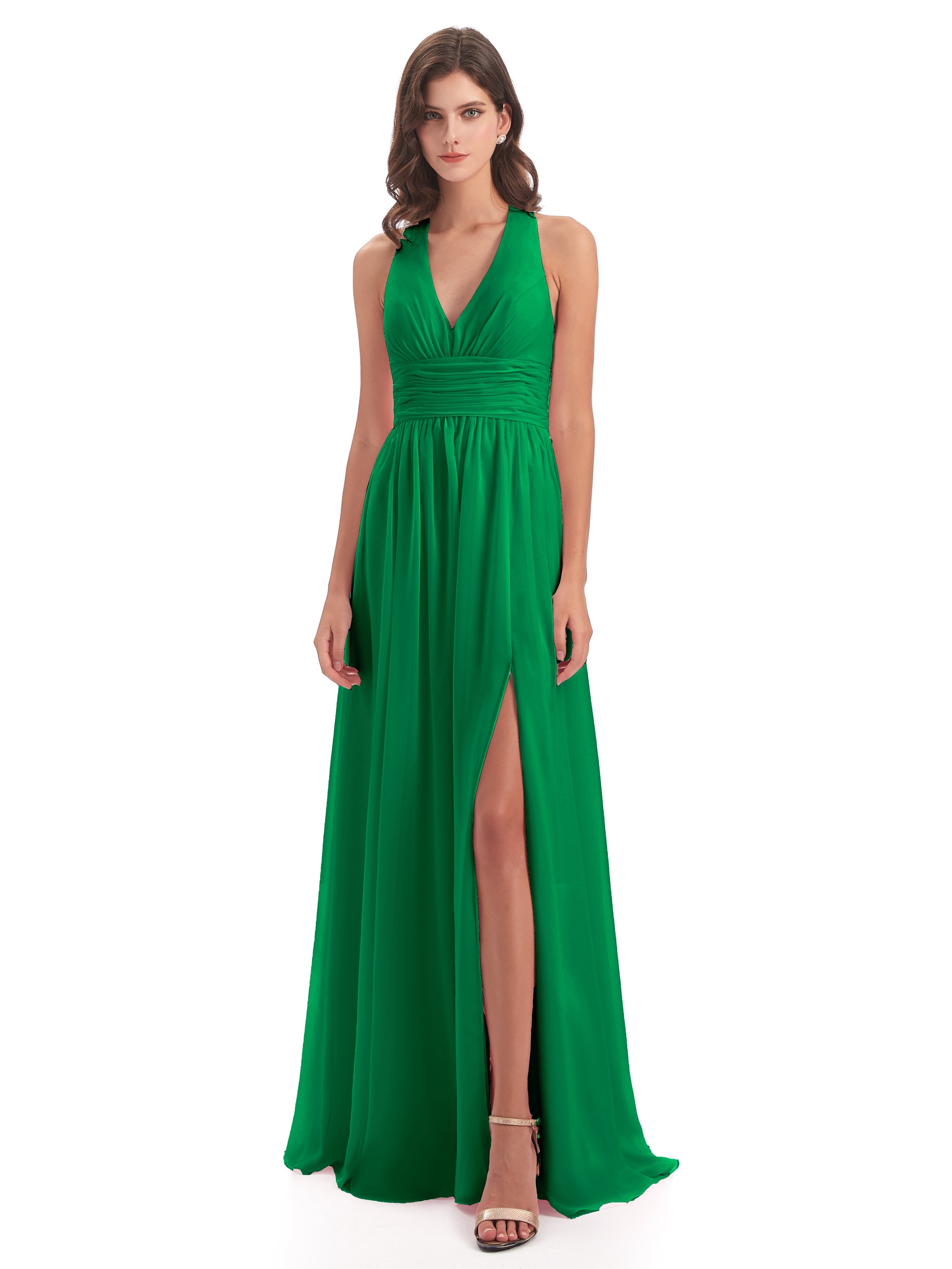 Robe Vert Emeraude Demoiselle D Honneur Nœud Papillon Fendue Devant Robes Demoiselle D'Honneur