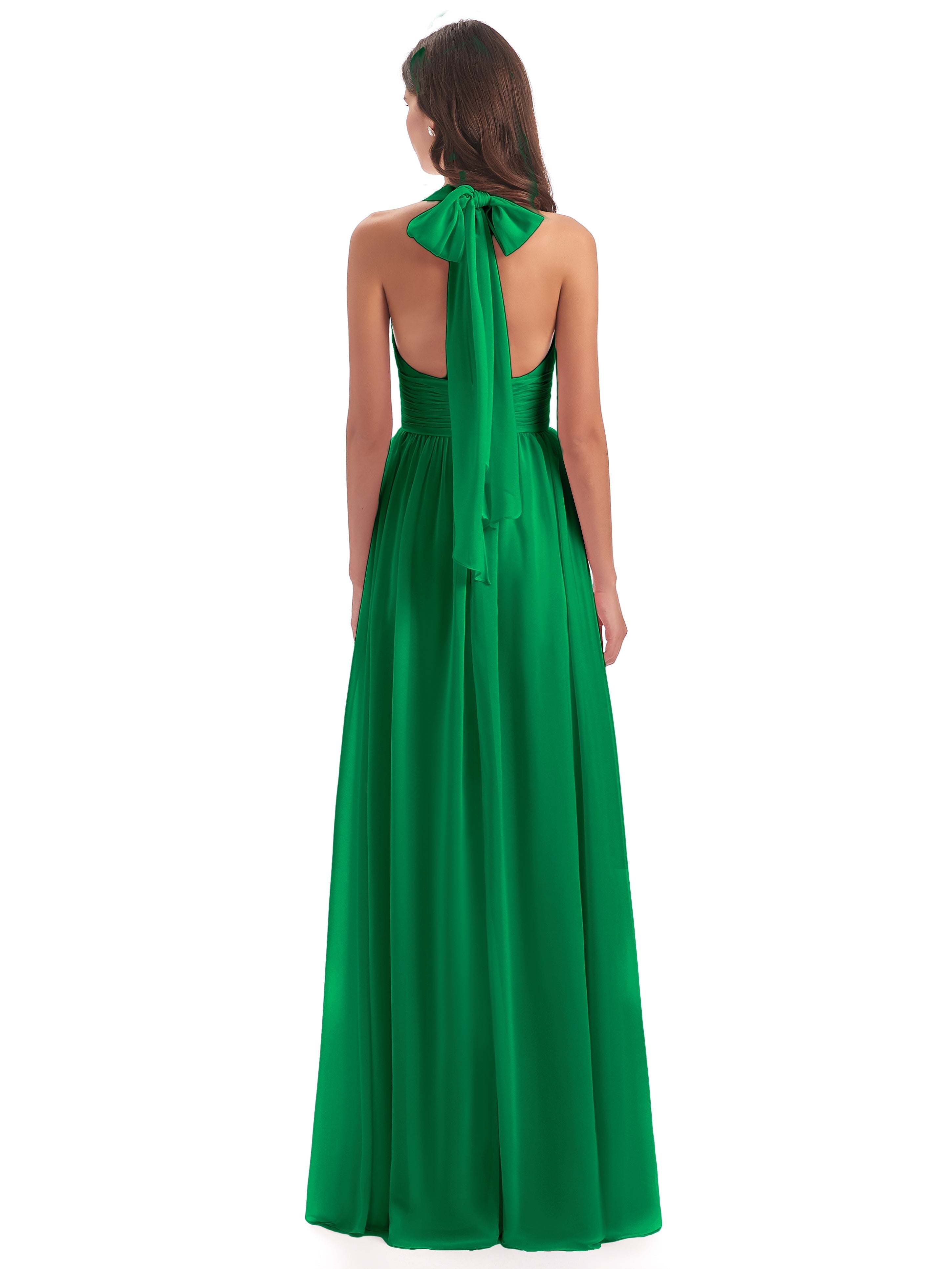 Robe Vert Emeraude Demoiselle D Honneur Nœud Papillon Fendue Devant Robes Demoiselle D'Honneur