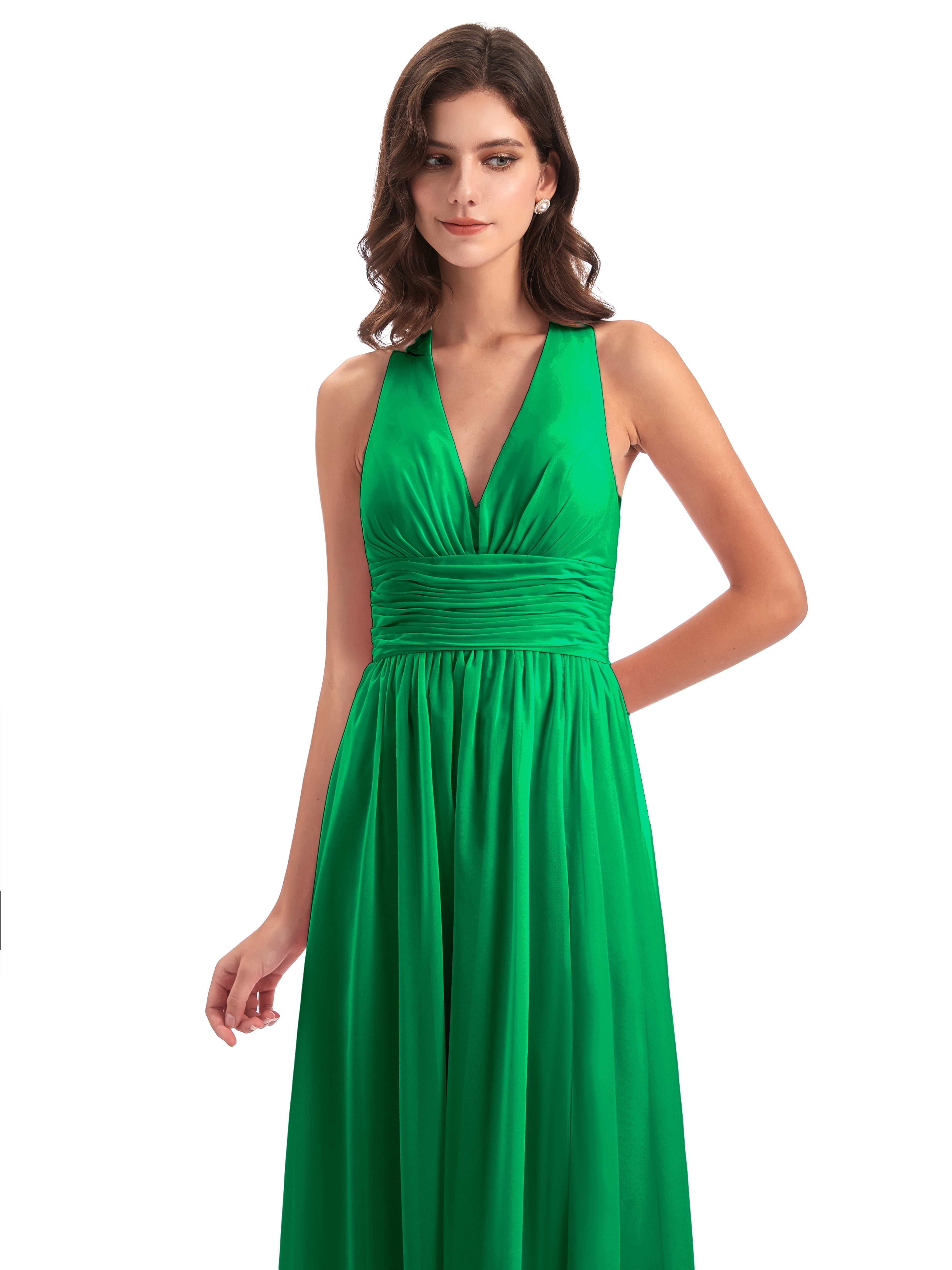 Robe Vert Emeraude Demoiselle D Honneur Nœud Papillon Fendue Devant Robes Demoiselle D'Honneur