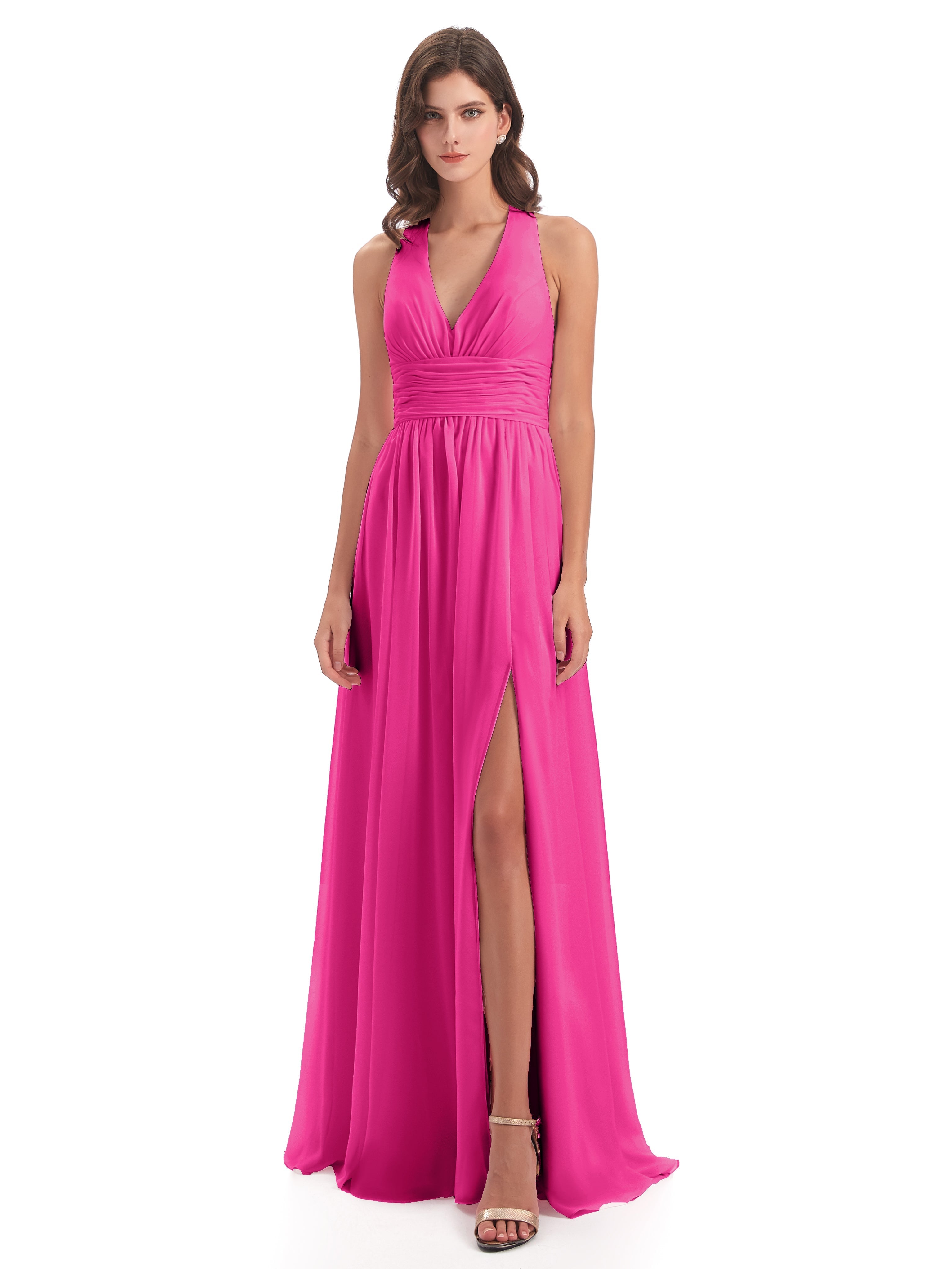 Robe De Demoiselle D Honneur Fuchsia Nœud Papillon Fendue Devant Robes Demoiselle D'Honneur