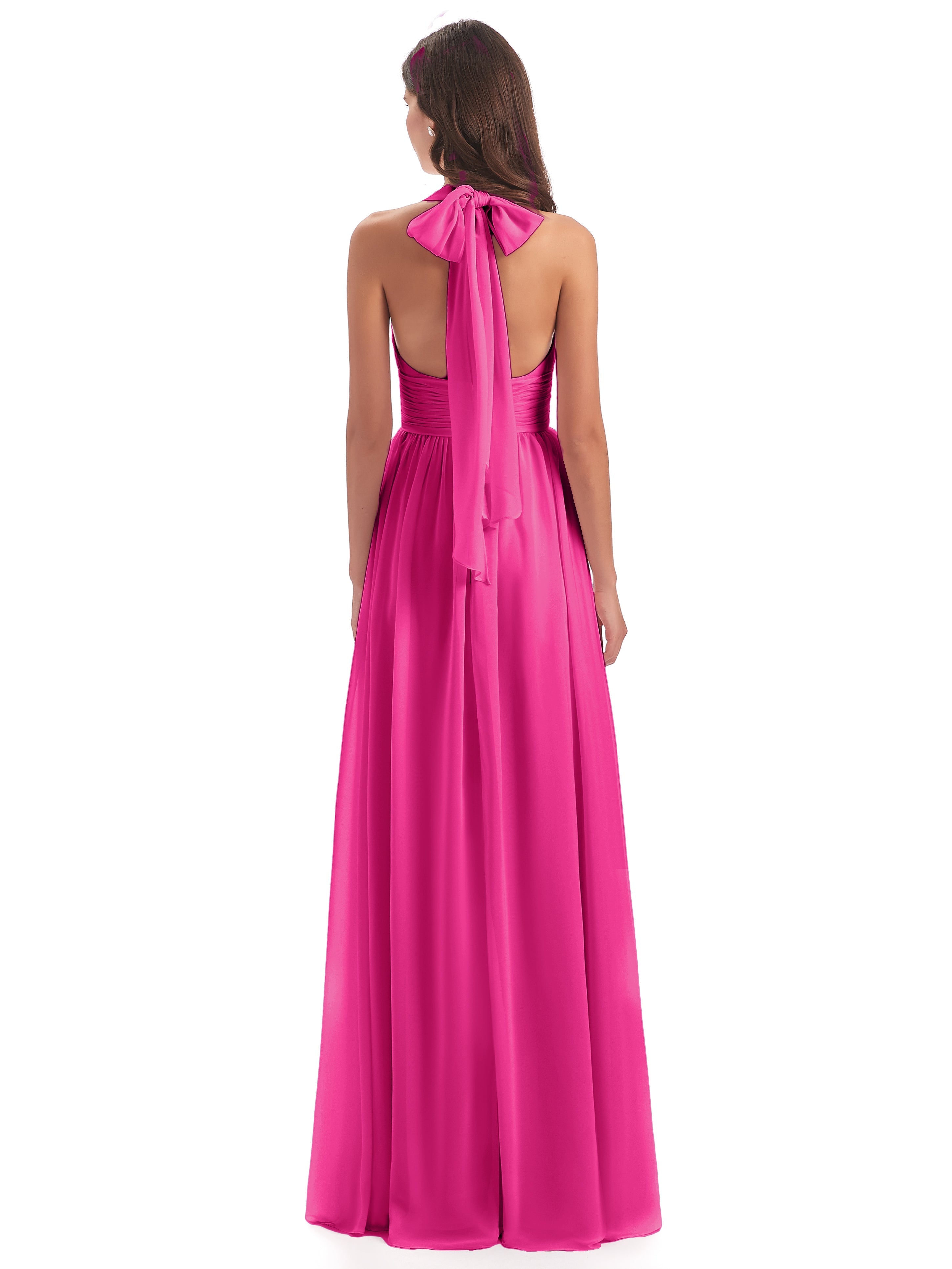Robe De Demoiselle D Honneur Fuchsia Nœud Papillon Fendue Devant Robes Demoiselle D'Honneur