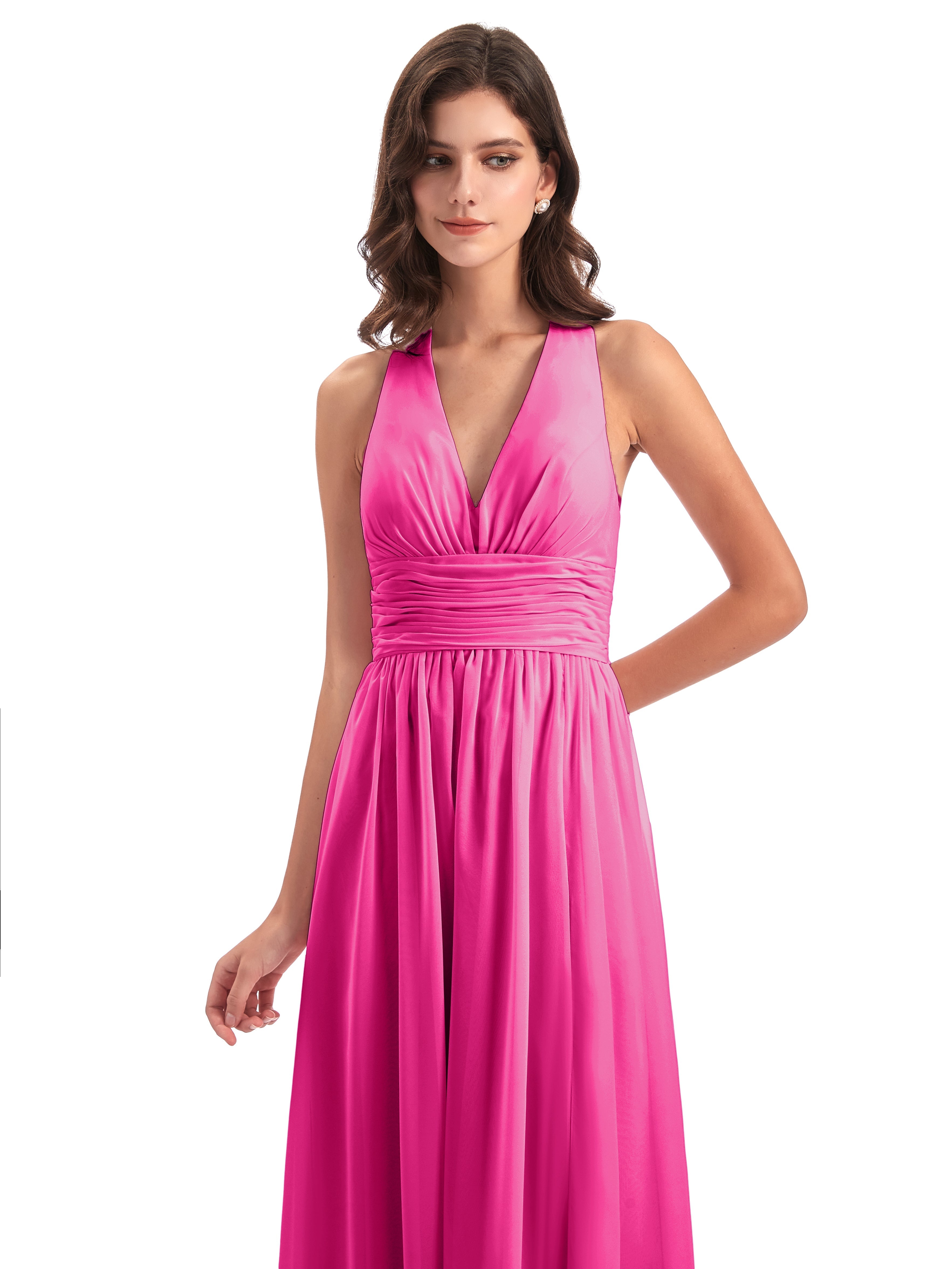 Robe De Demoiselle D Honneur Fuchsia Nœud Papillon Fendue Devant Robes Demoiselle D'Honneur