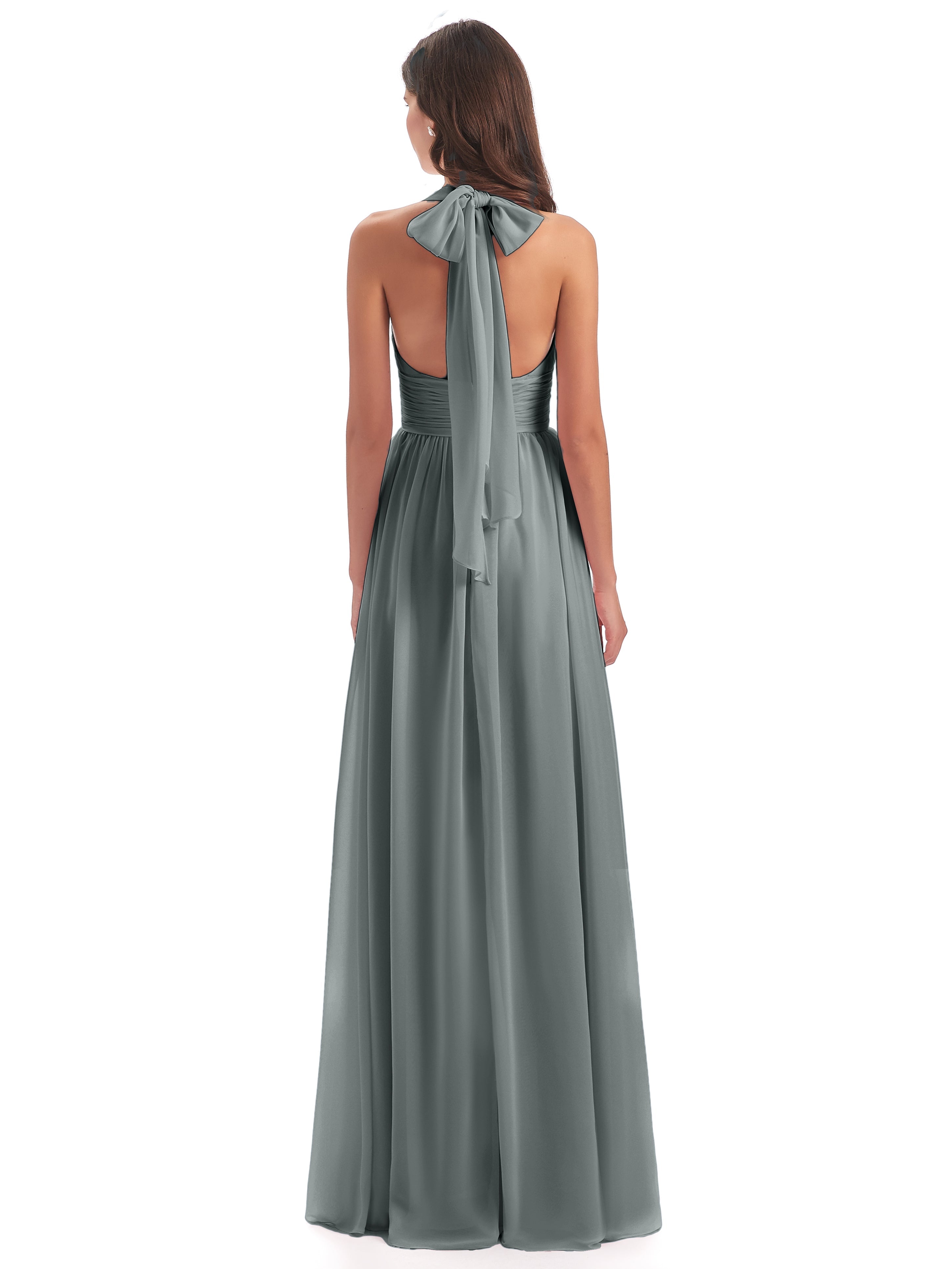 Robe De Demoiselle D Honneur Gris Nœud Papillon Fendue Devant Robes Demoiselle D'Honneur