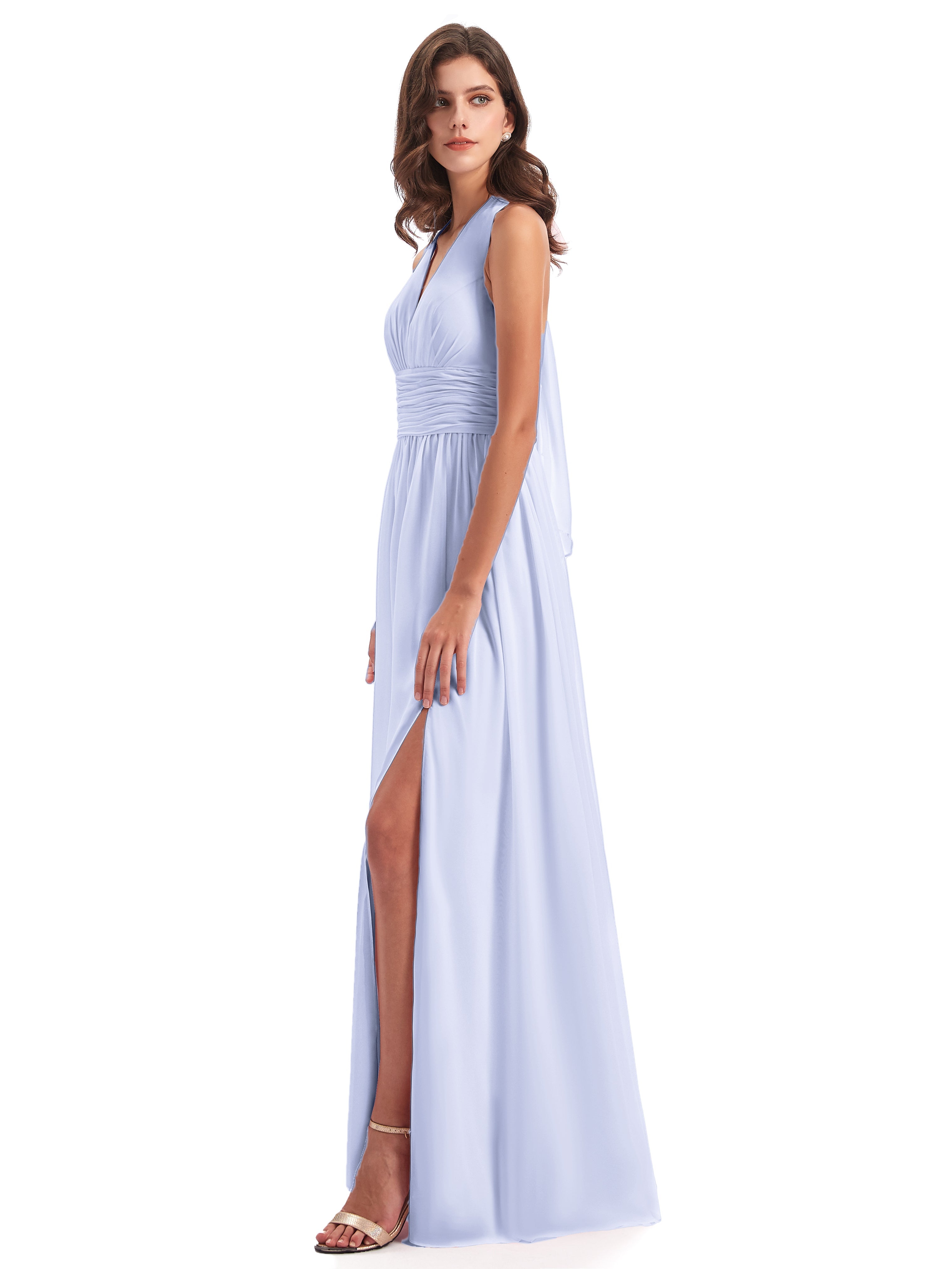 Robe Lavande Demoiselle D Honneur Nœud Papillon Fendue Devant Robes Demoiselle D'Honneur