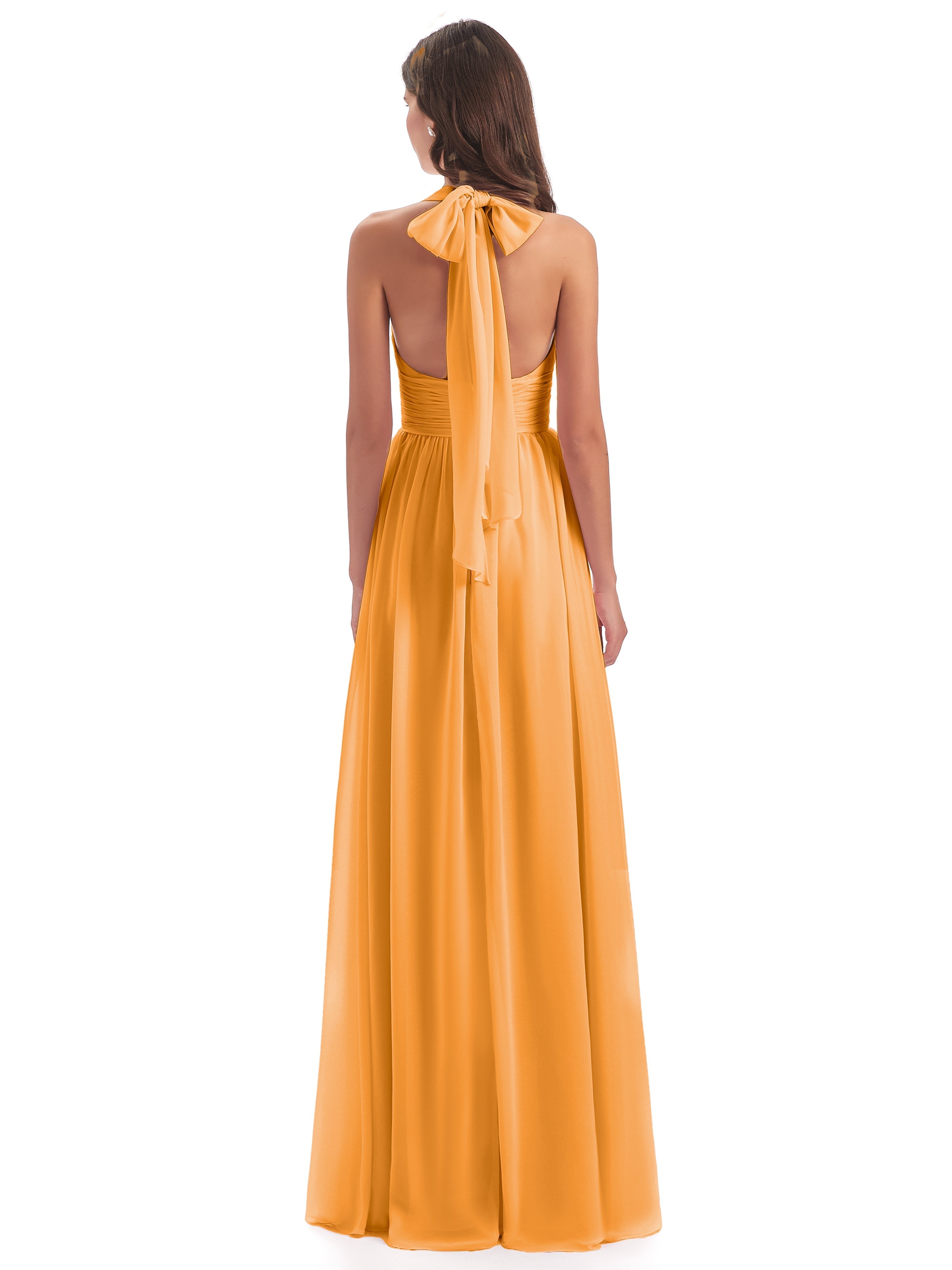Robes De Demoiselle D'Honneur Mandarine Nœud Papillon Fendue Devant Robes Demoiselle D'Honneur