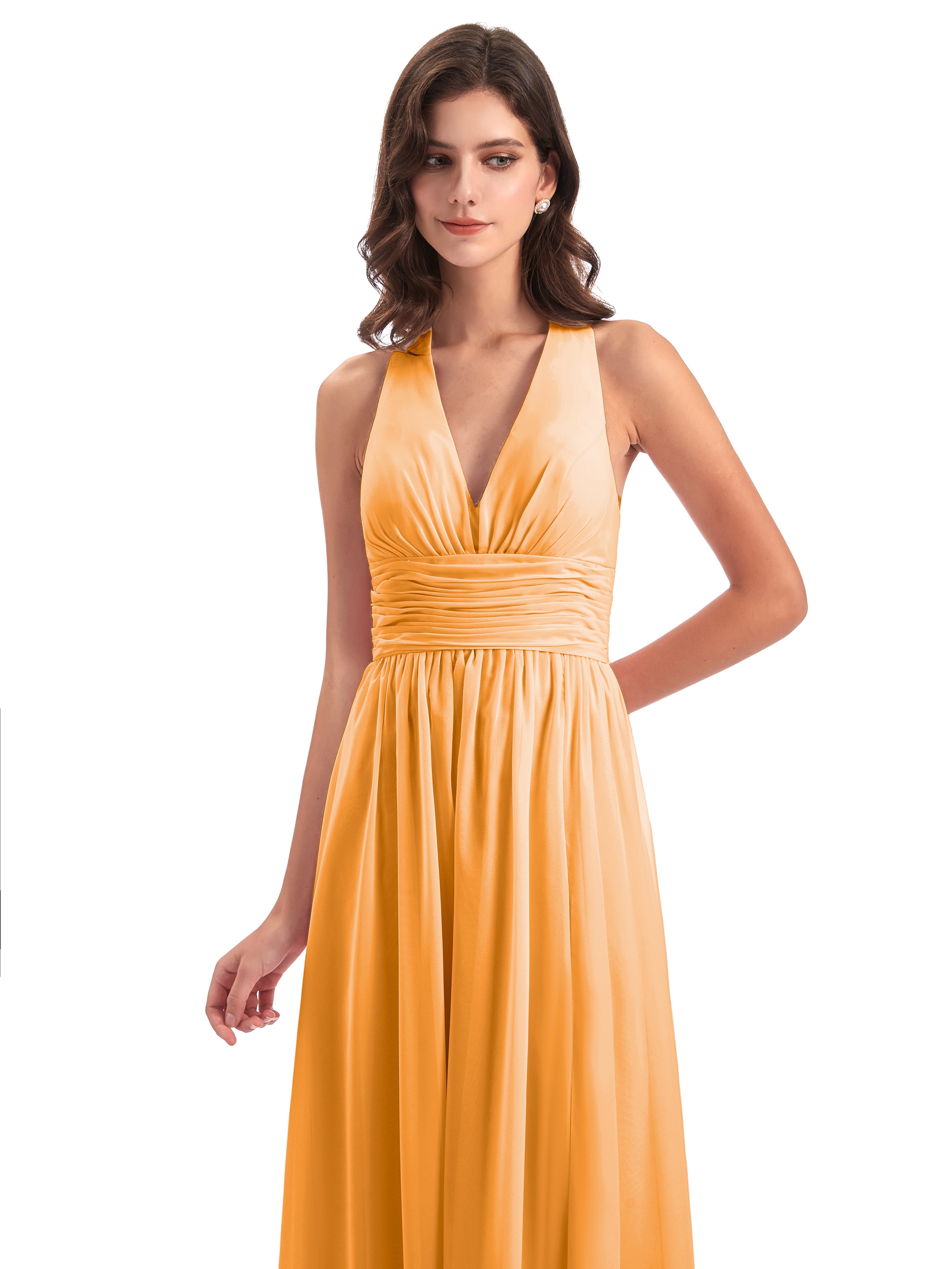 Robes De Demoiselle D'Honneur Mandarine Nœud Papillon Fendue Devant Robes Demoiselle D'Honneur