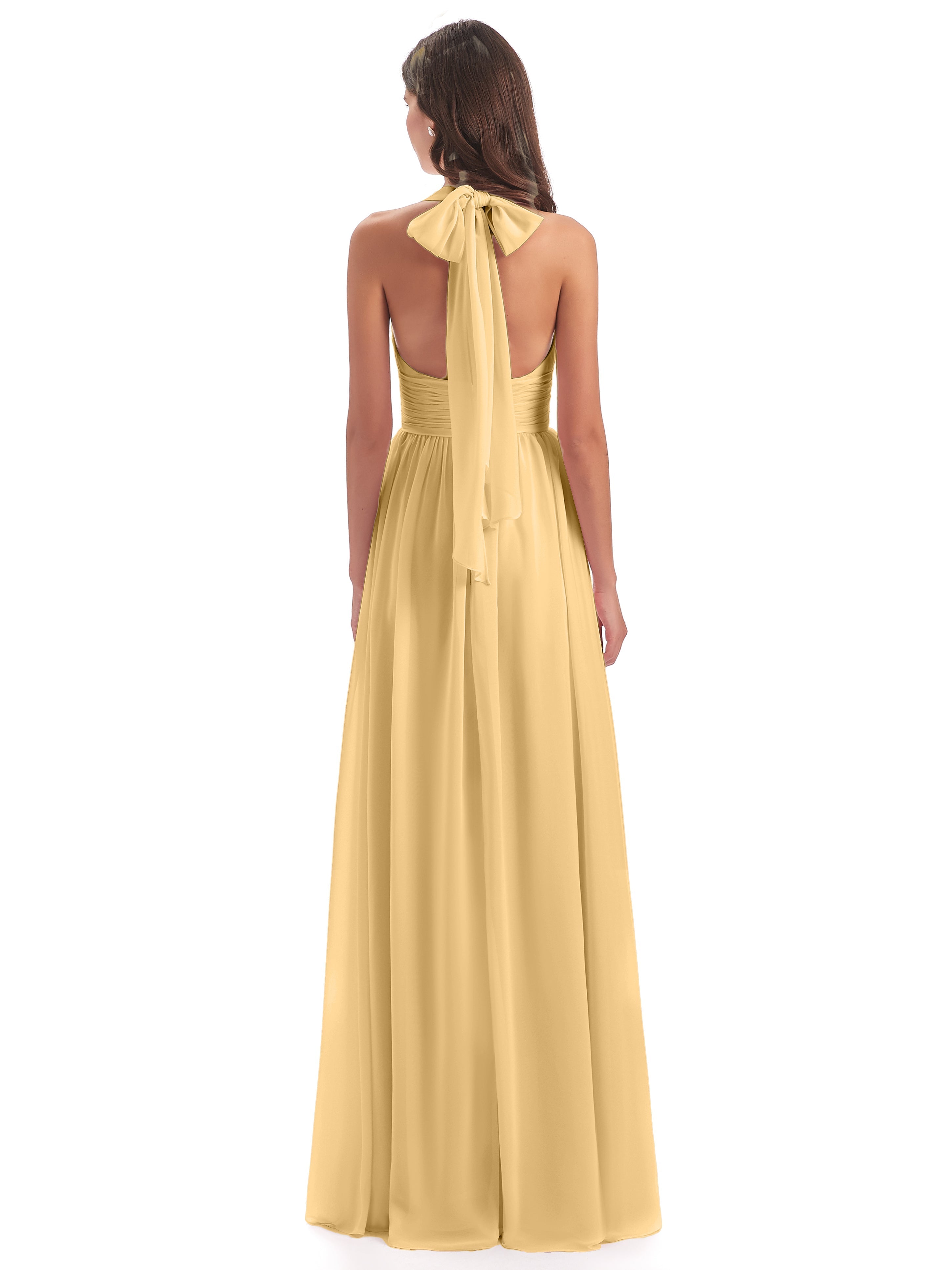 Robe Dorée Demoiselle D Honneur Nœud Papillon Fendue Devant Robes Demoiselle D'Honneur