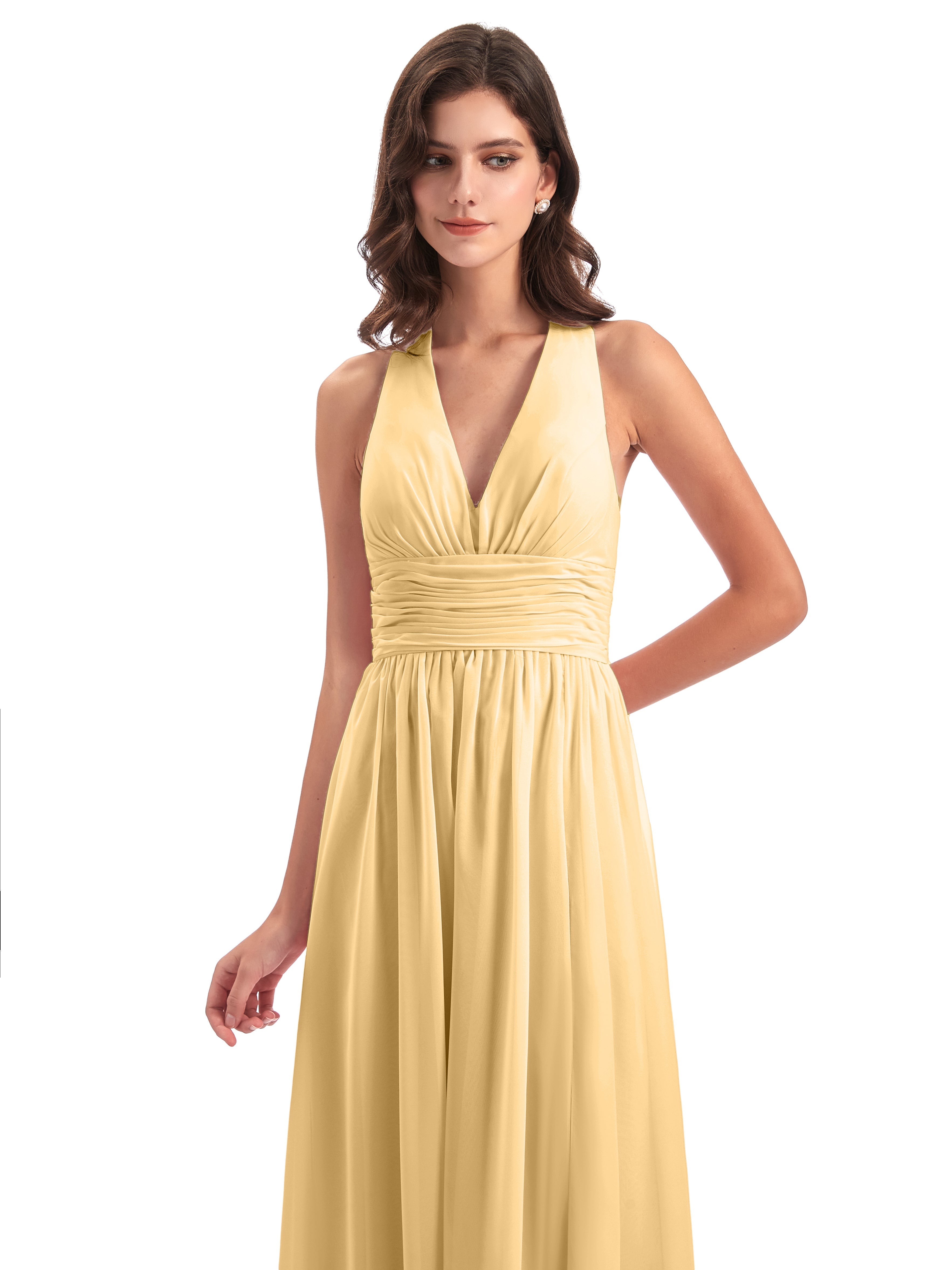 Robe Dorée Demoiselle D Honneur Nœud Papillon Fendue Devant Robes Demoiselle D'Honneur