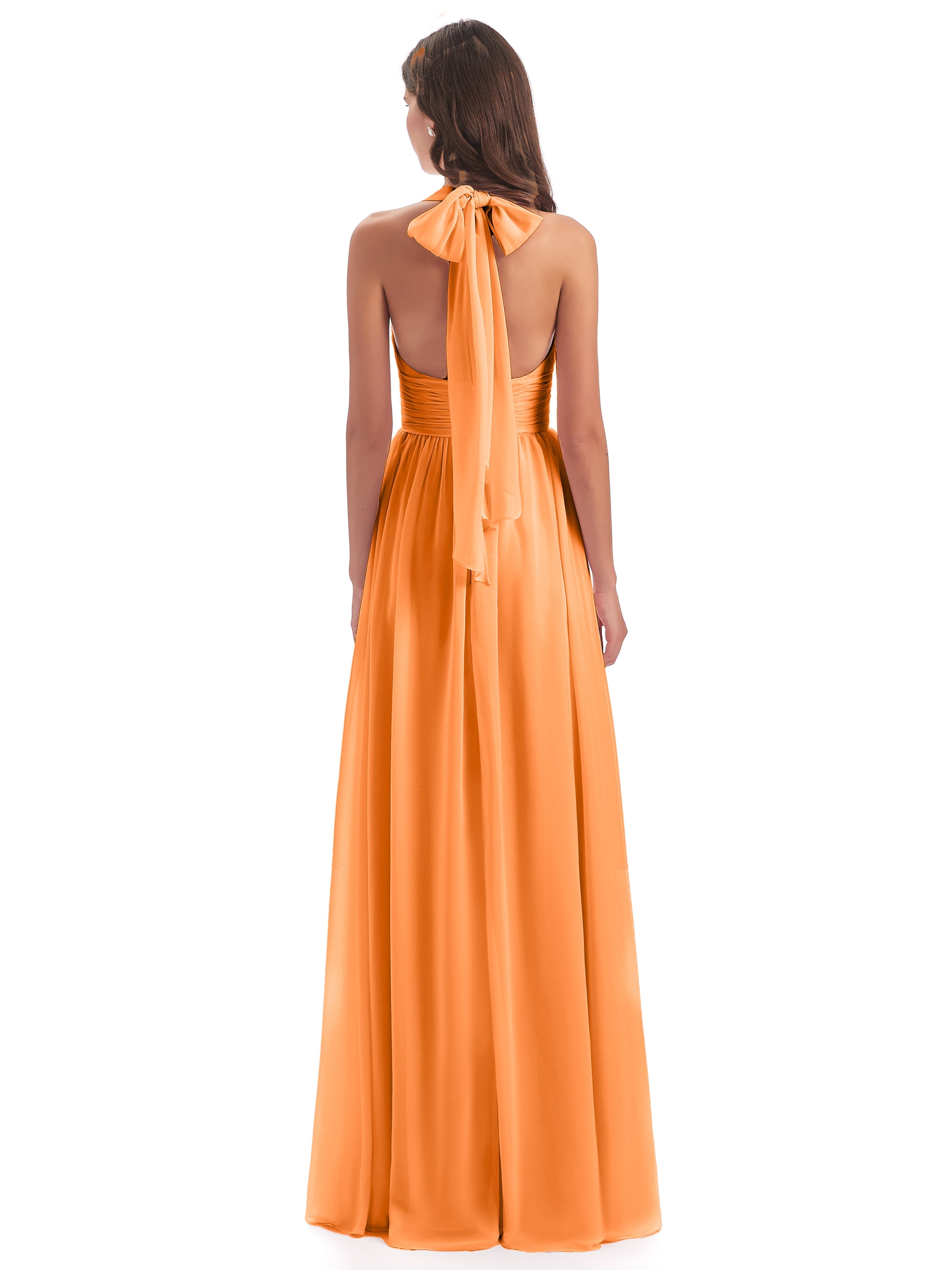 Robe Mousseline Orange Nœud Papillon Fendue Devant Robes Demoiselle D'Honneur