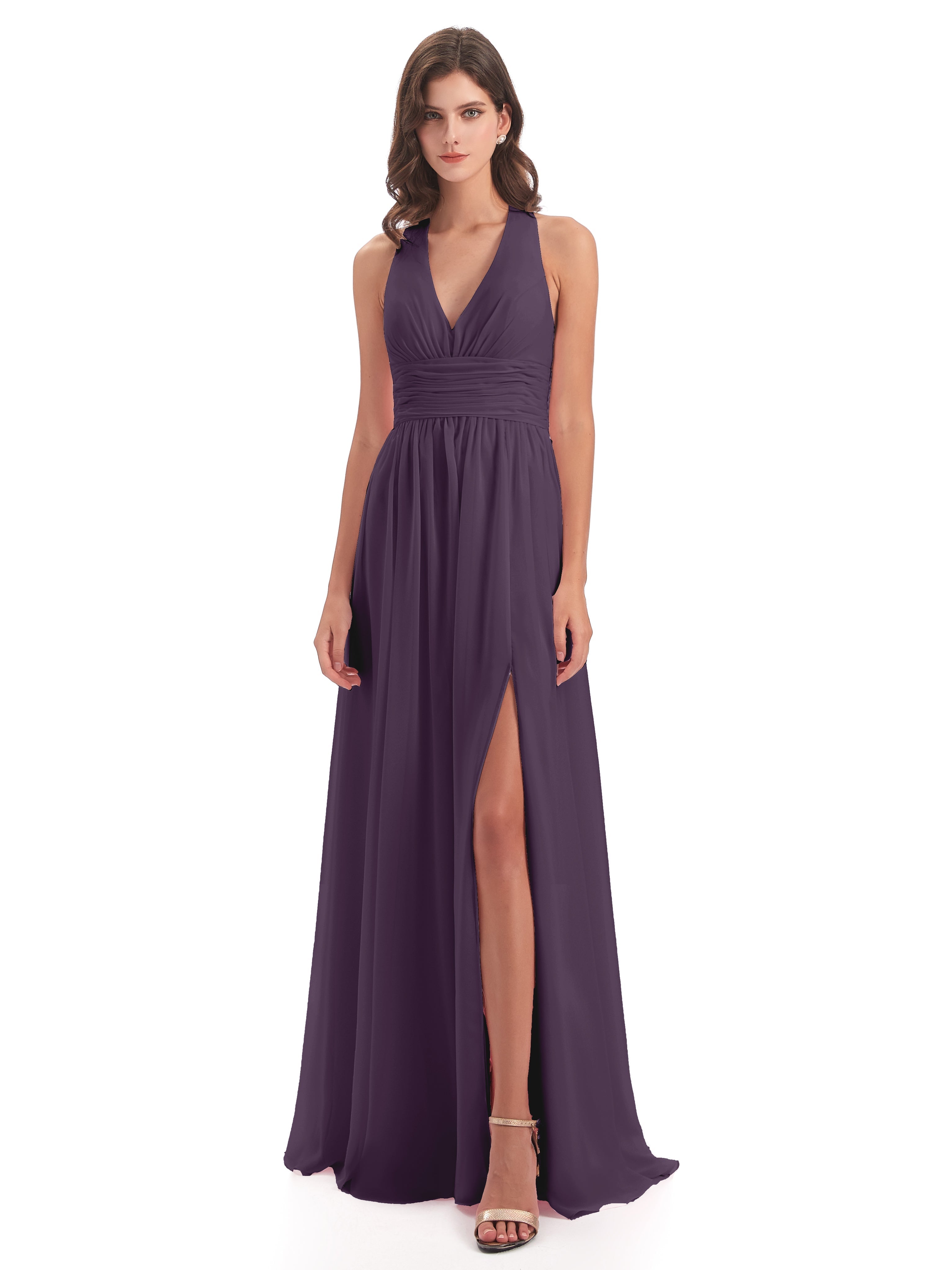 Robe De Demoiselle D'Honneur En Plum Nœud Papillon Fendue Devant Robes Demoiselle D'Honneur