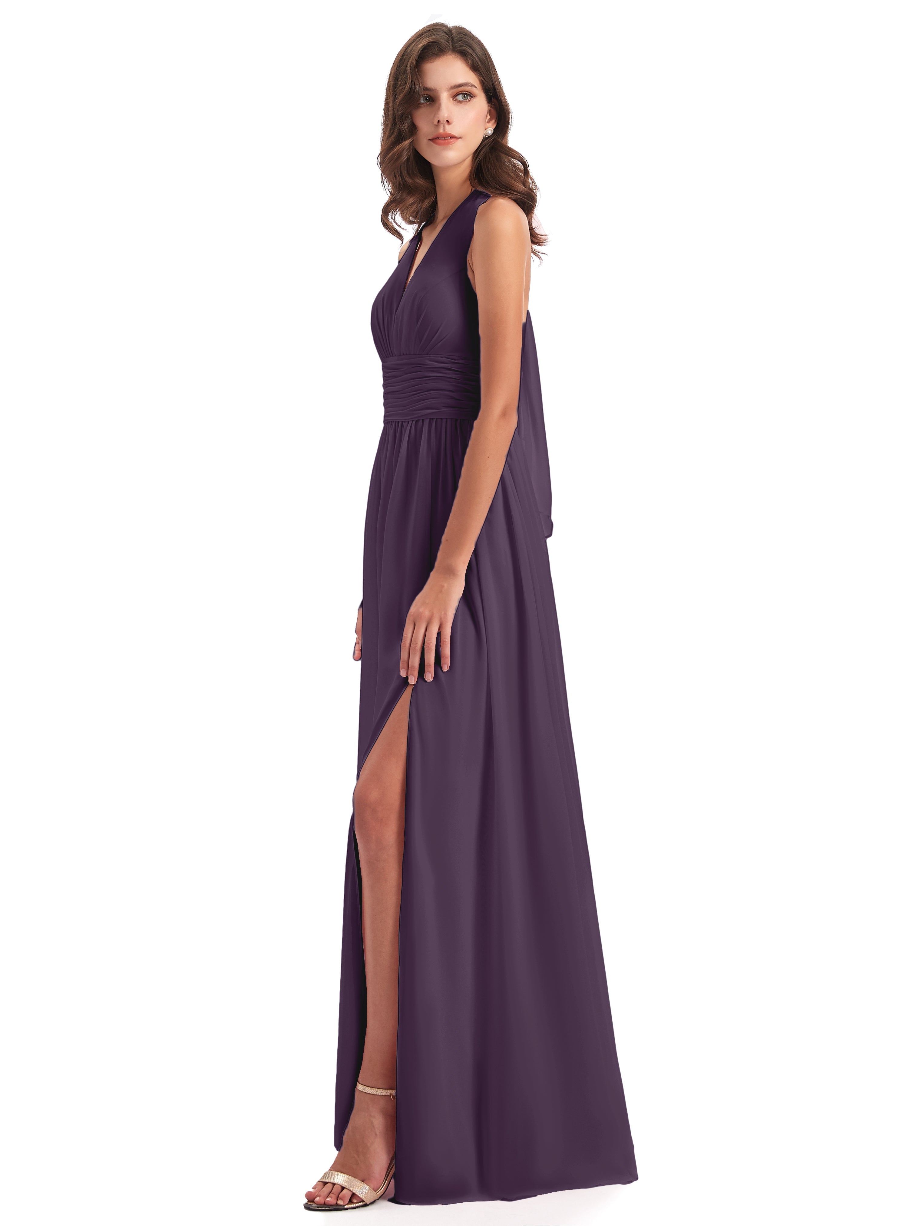 Robe De Demoiselle D'Honneur En Plum Nœud Papillon Fendue Devant Robes Demoiselle D'Honneur