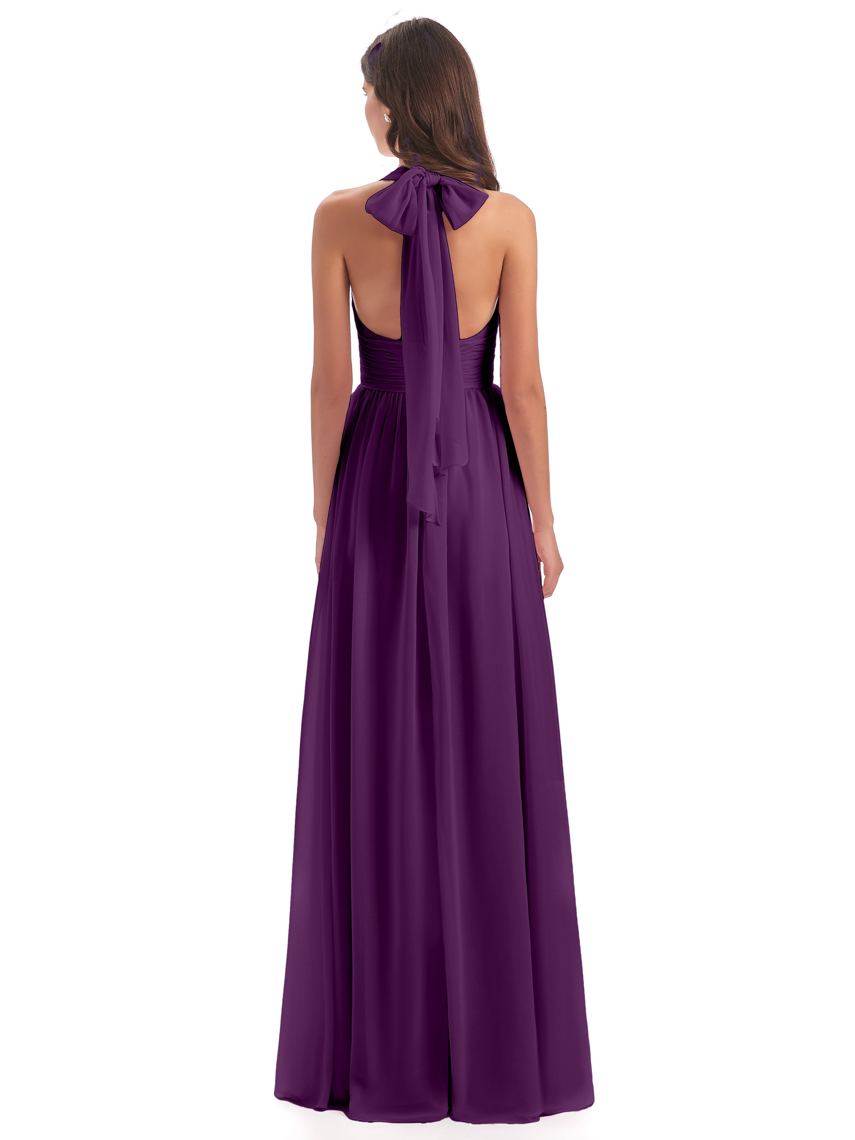 Robes De Demoiselle D'Honneur En Raisin Nœud Papillon Fendue Devant Robes Demoiselle D'Honneur