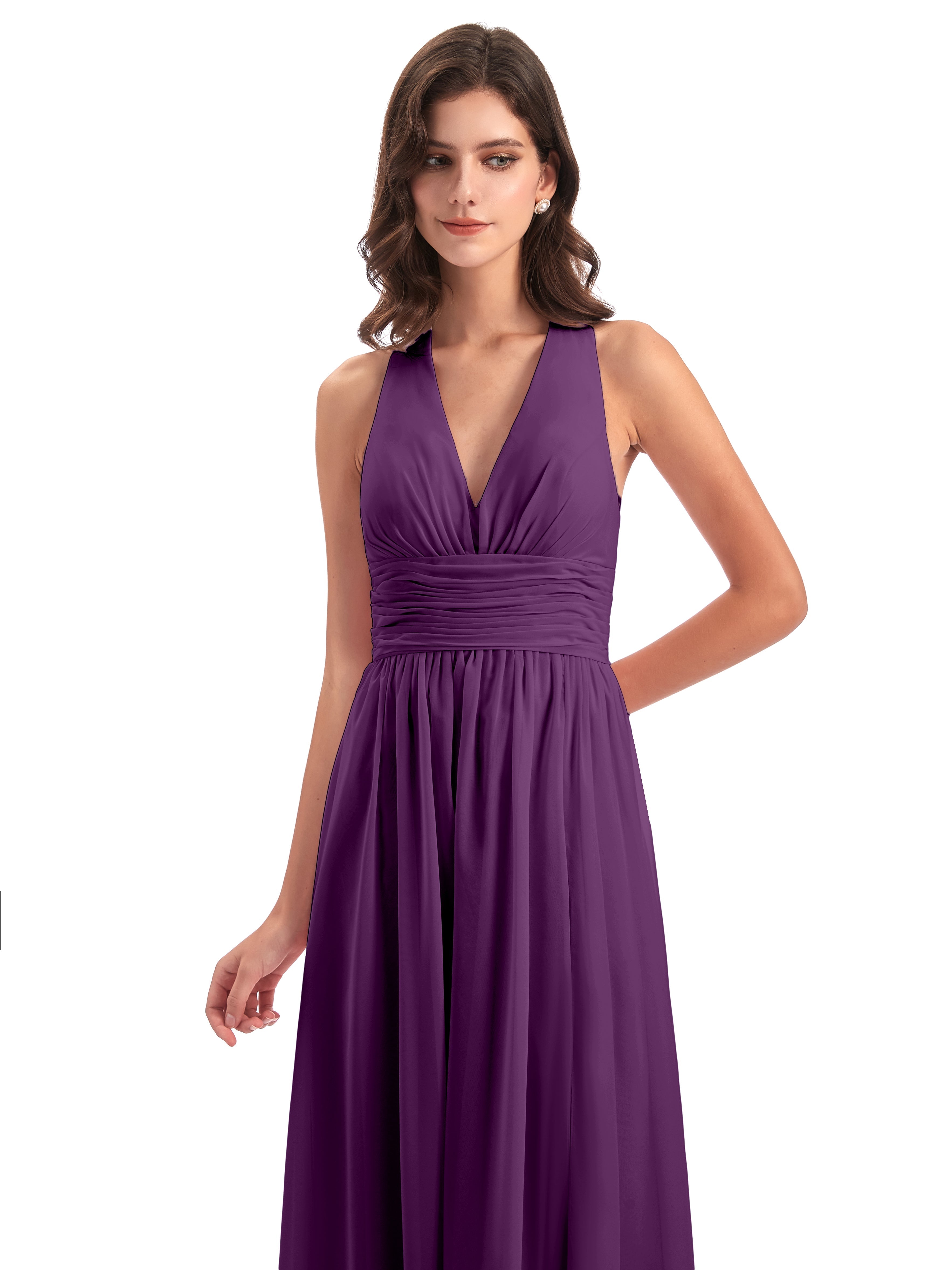 Robes De Demoiselle D'Honneur En Raisin Nœud Papillon Fendue Devant Robes Demoiselle D'Honneur