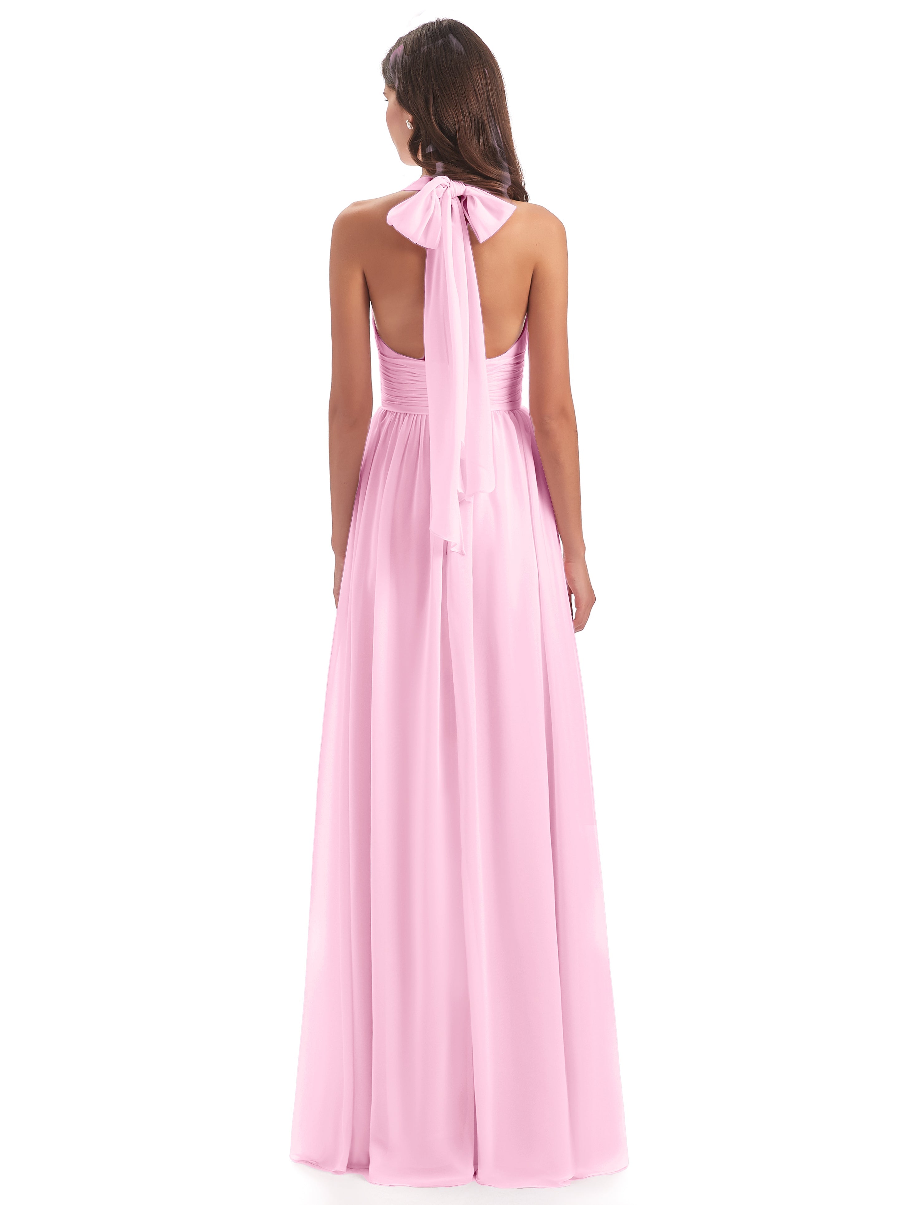 Robes De Demoiselle D'Honneur Rose Bonbon Nœud Papillon Fendue Devant Robes Demoiselle D'Honneur