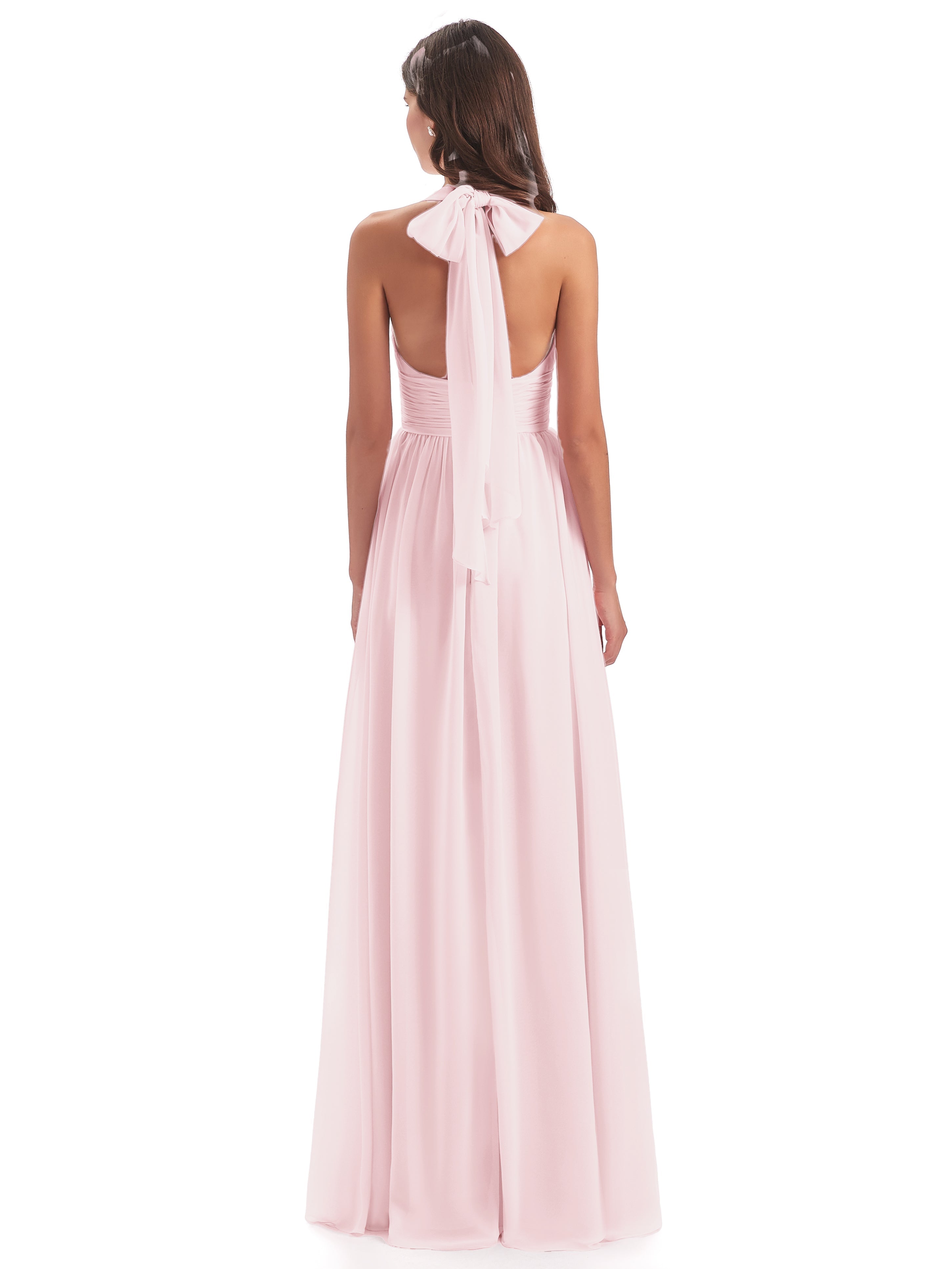 Robe Demoiselles D Honneur Rose Pale Nœud Papillon Fendue Devant Robes Demoiselle D'Honneur